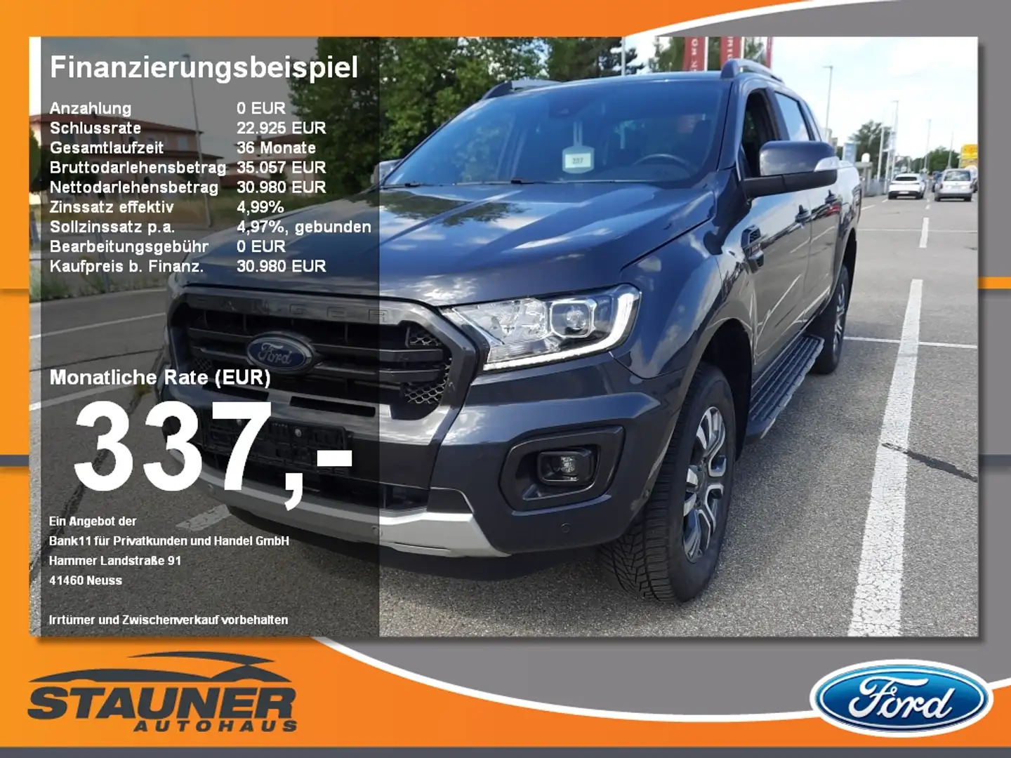Ford Ranger 2.0 TDCi DOKA 4x4 Wildtrak AHK NAVI RFK Grey - 1