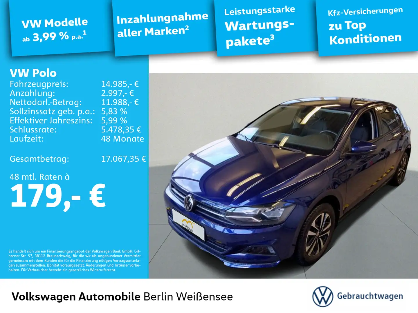 Volkswagen Polo 1.0 United *APP*MFL*SHZ*PDC* Blau - 1