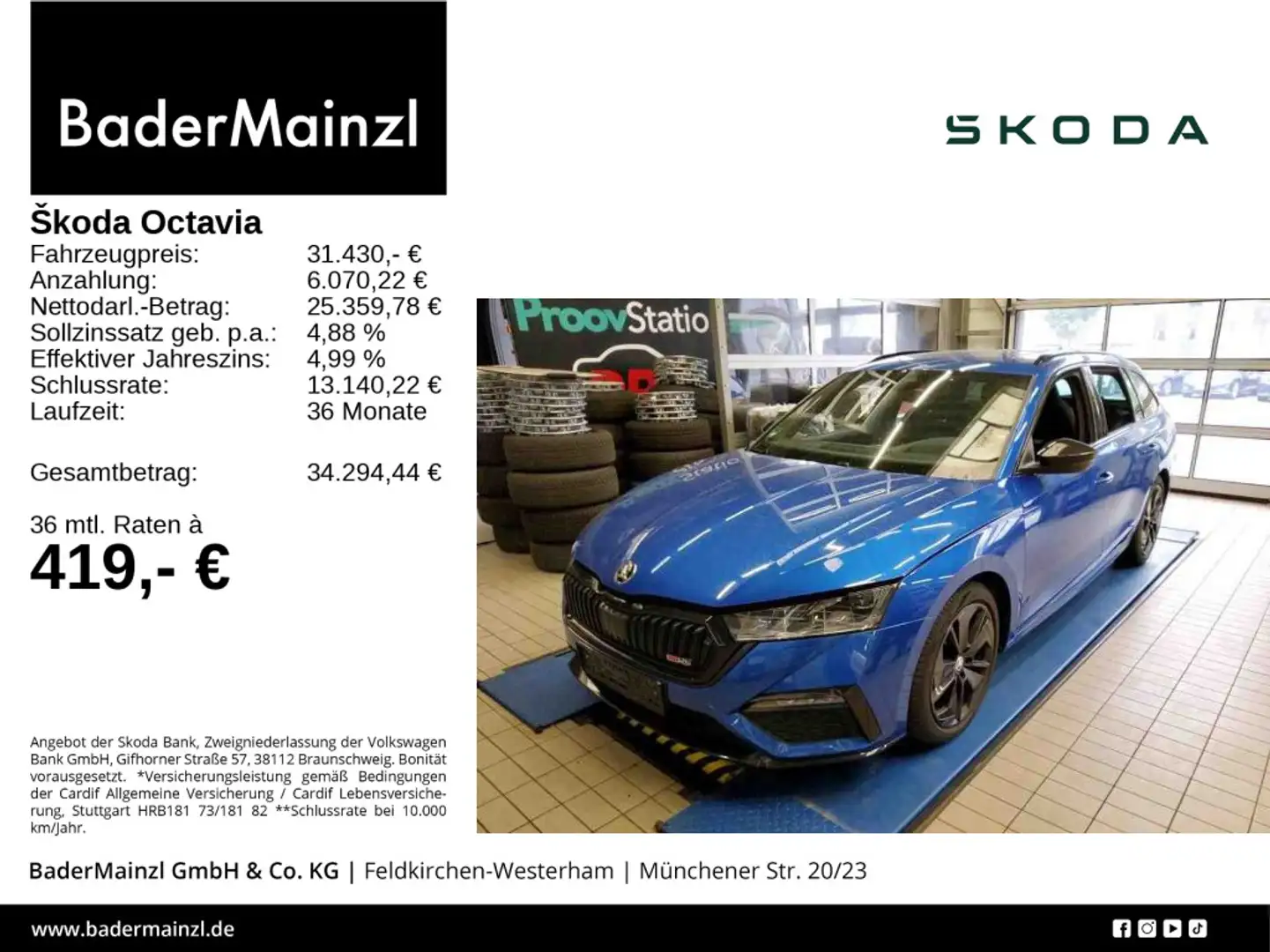 Skoda Octavia Combi RS 2.0 TDI DSG Navi HUD Matrix ACC Blau - 1