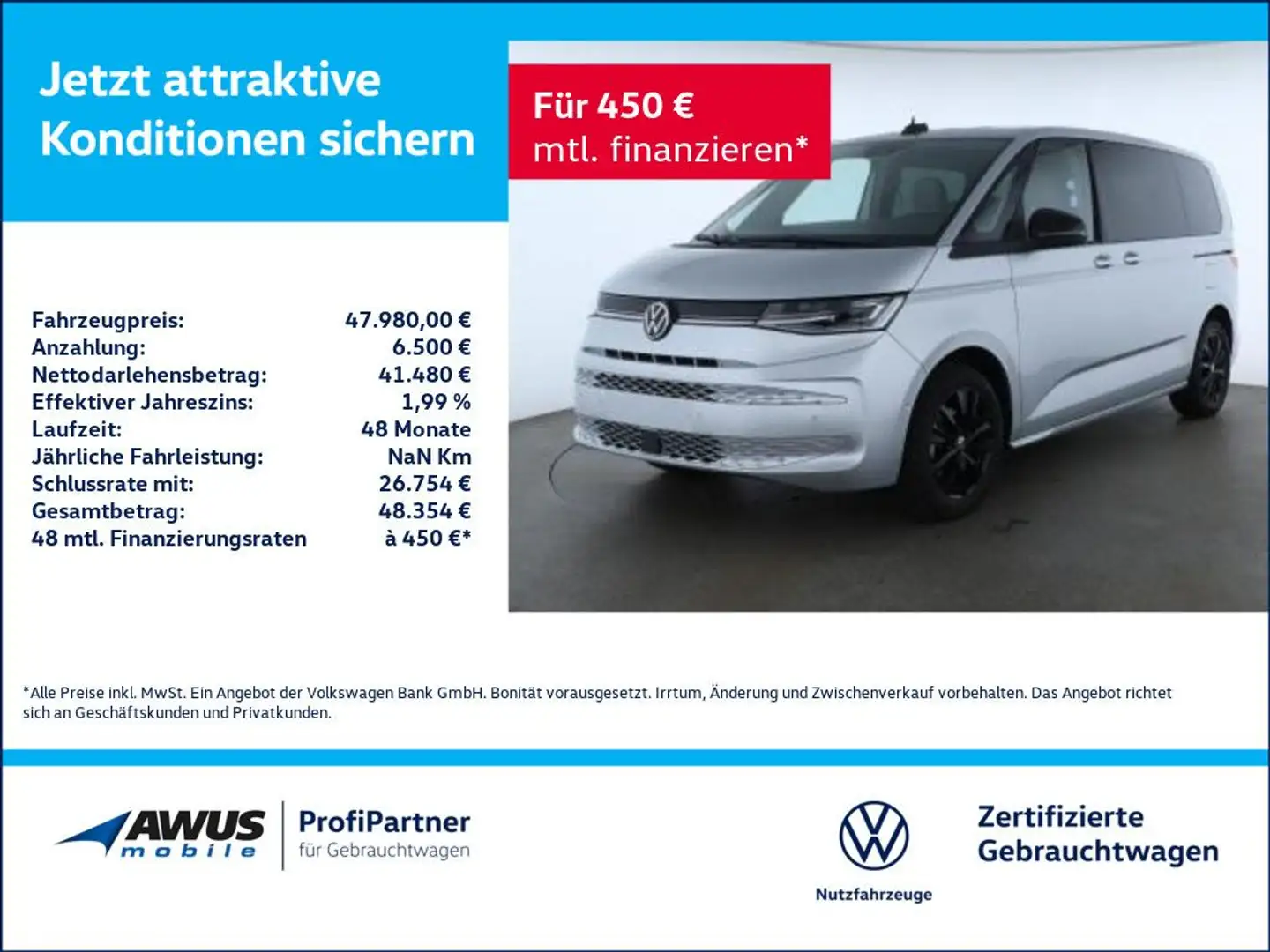 Volkswagen T7 Multivan Life KÜ2.0TDI 110kW DSG MATRIX-LED Silber - 1