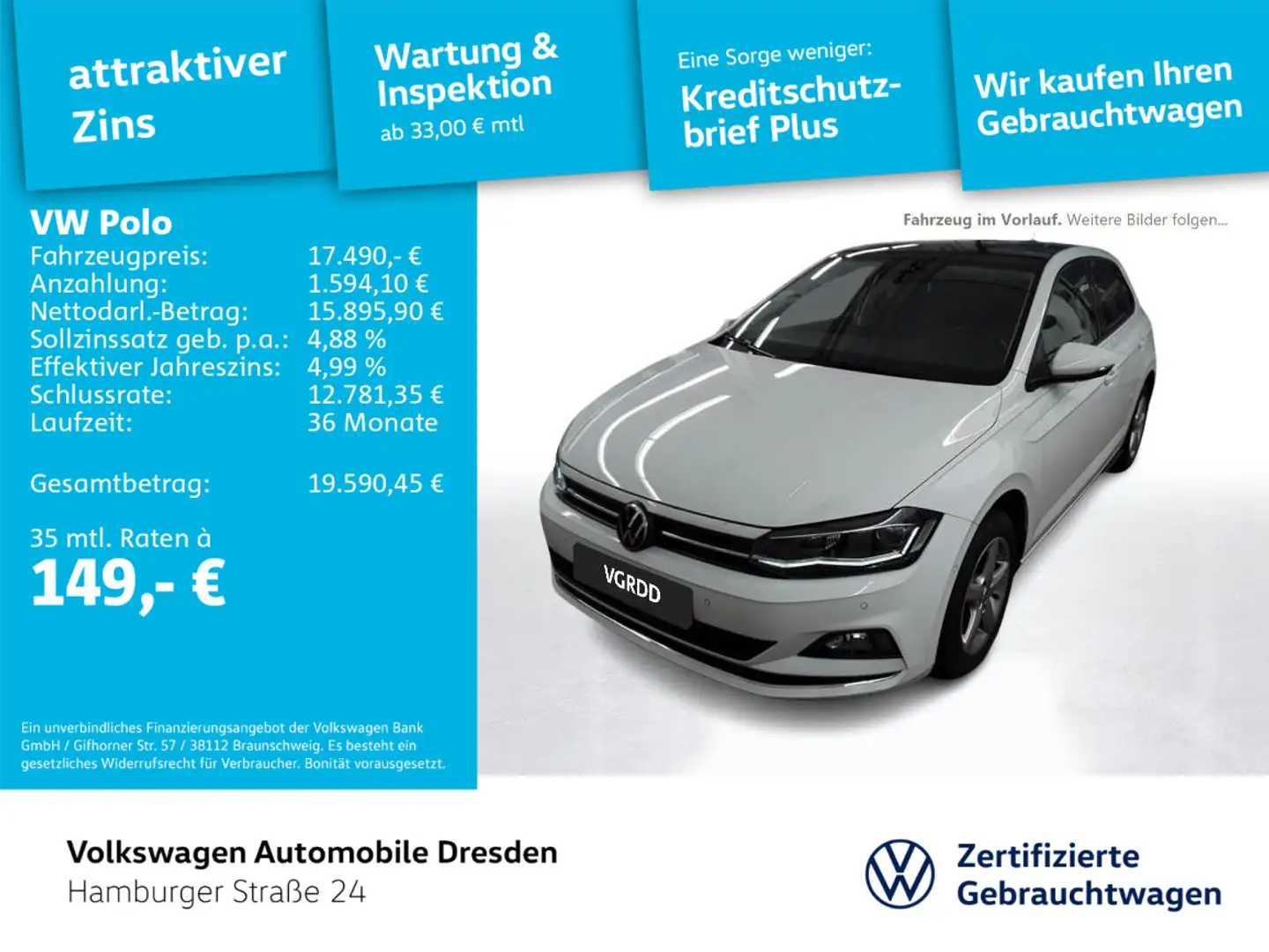 Volkswagen Polo Highline 1.0 TSI DSG LED KAM BLIND APP PANO Weiß - 1