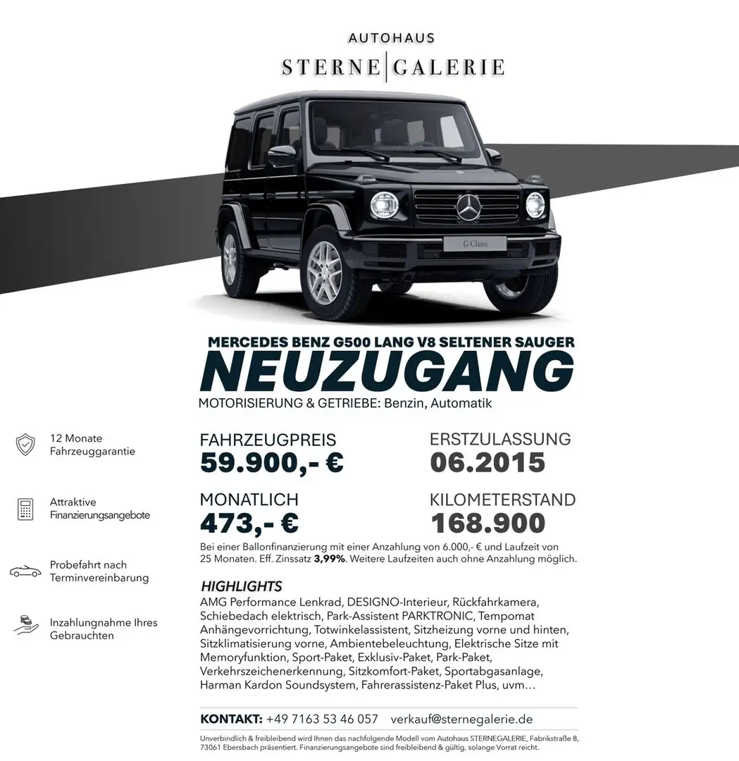 Mercedes-Benz G 500 DESIGNO/RÜCKF/SCHIEBED/AHK/SITZKL Bi V+H Nero - 1
