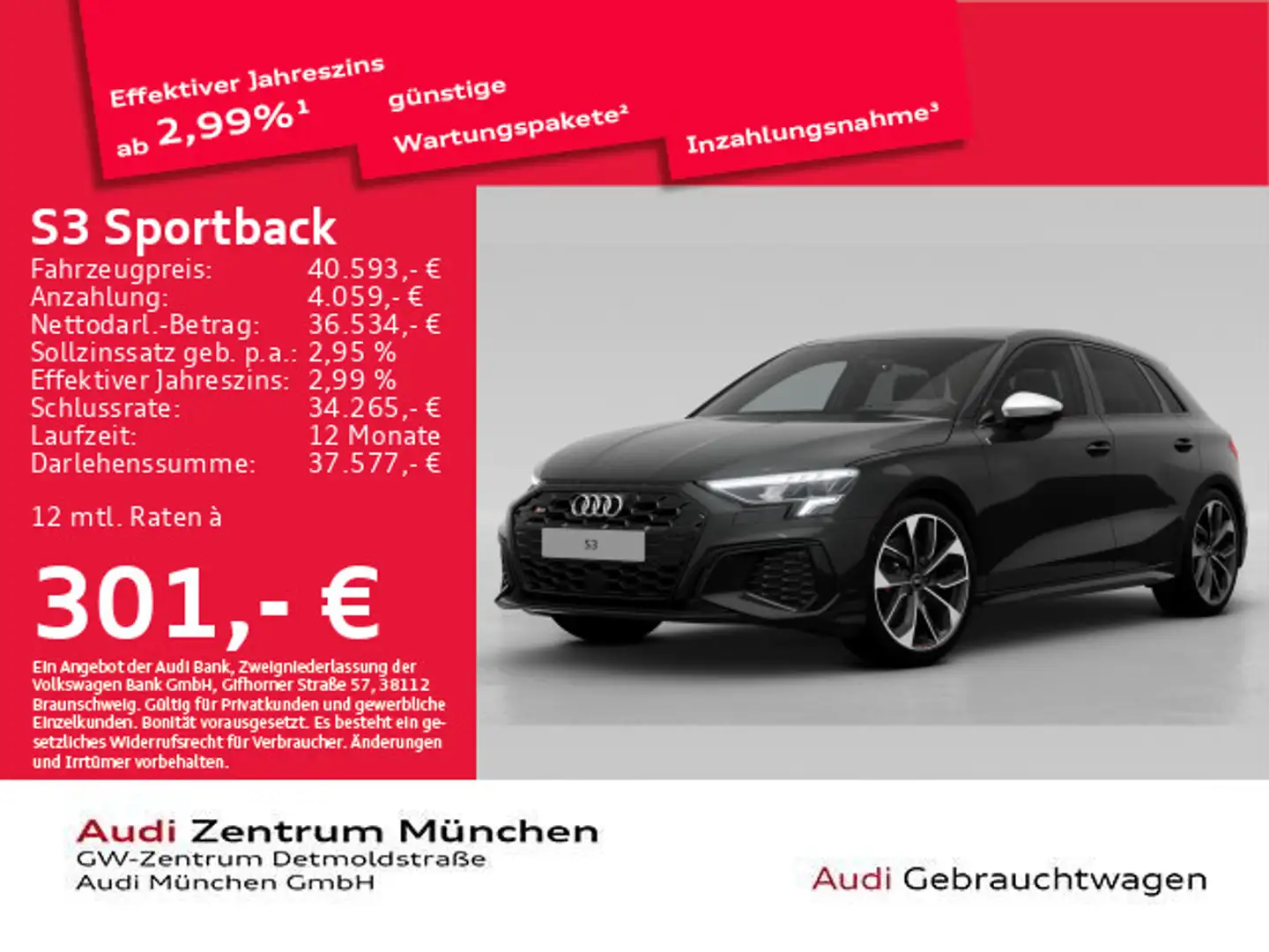 Audi S3 TFSI S tronic ACC/Virtual+/HuD/Kame Noir - 1