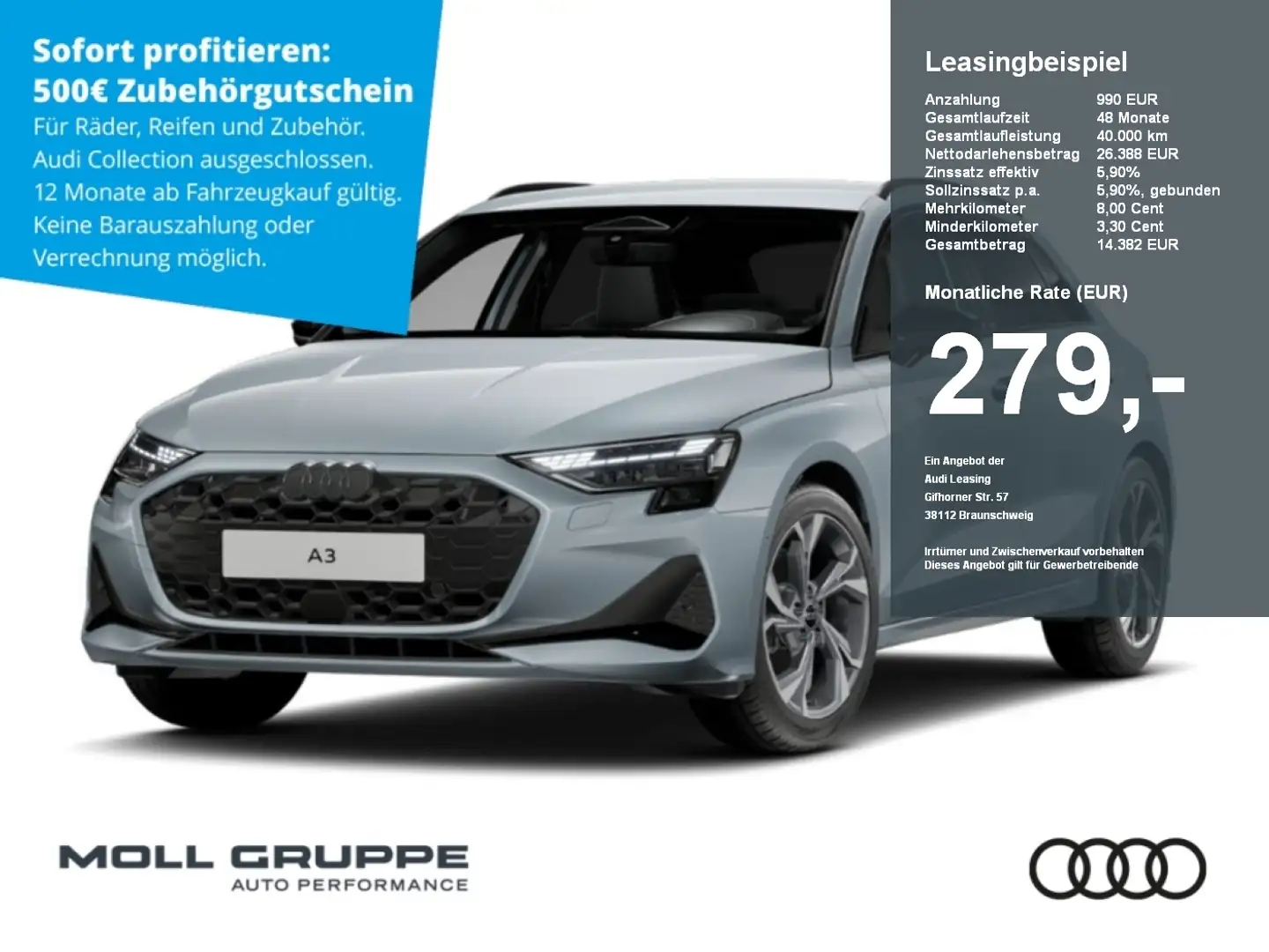 Audi A3 Sportback advanced TFSI 85 kW S tronic ACC LM Gris - 1