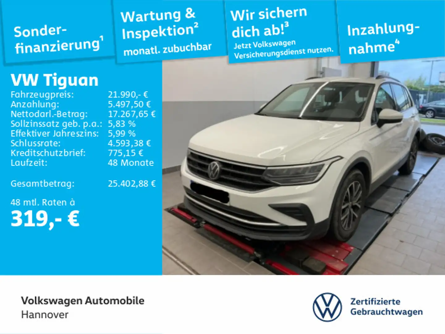 Volkswagen Tiguan 2.0 TDI Life AHK LED PDC SHZ ACC DAB+ Weiß - 1