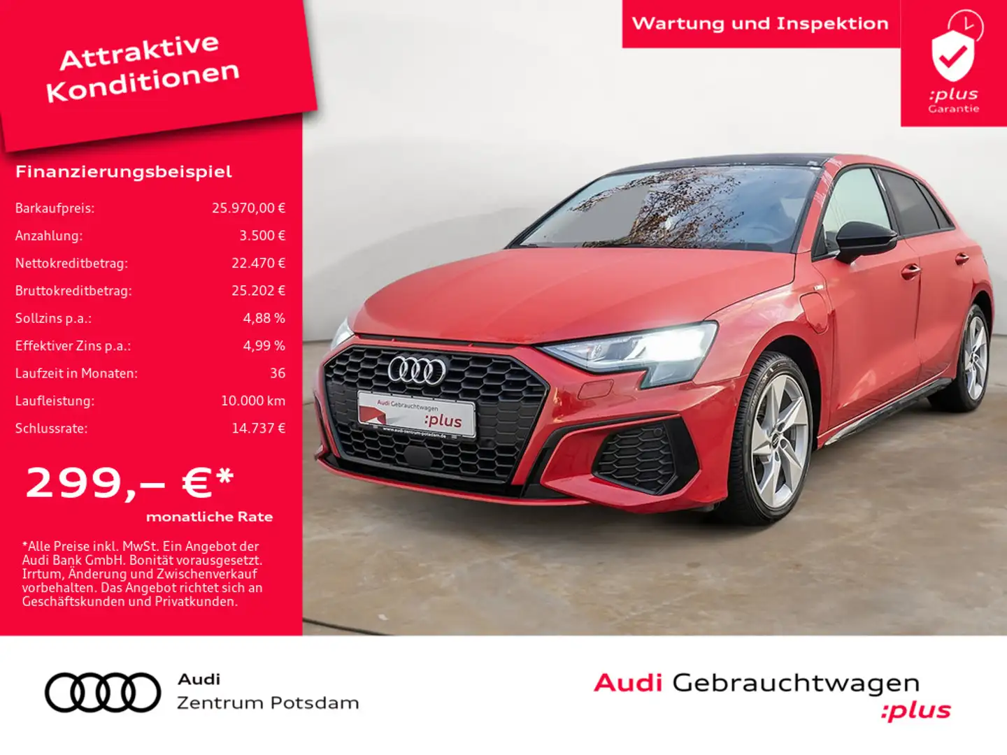 Audi A3 Sportback S line 40 TFSI e LED NAVI PANO K Rot - 1