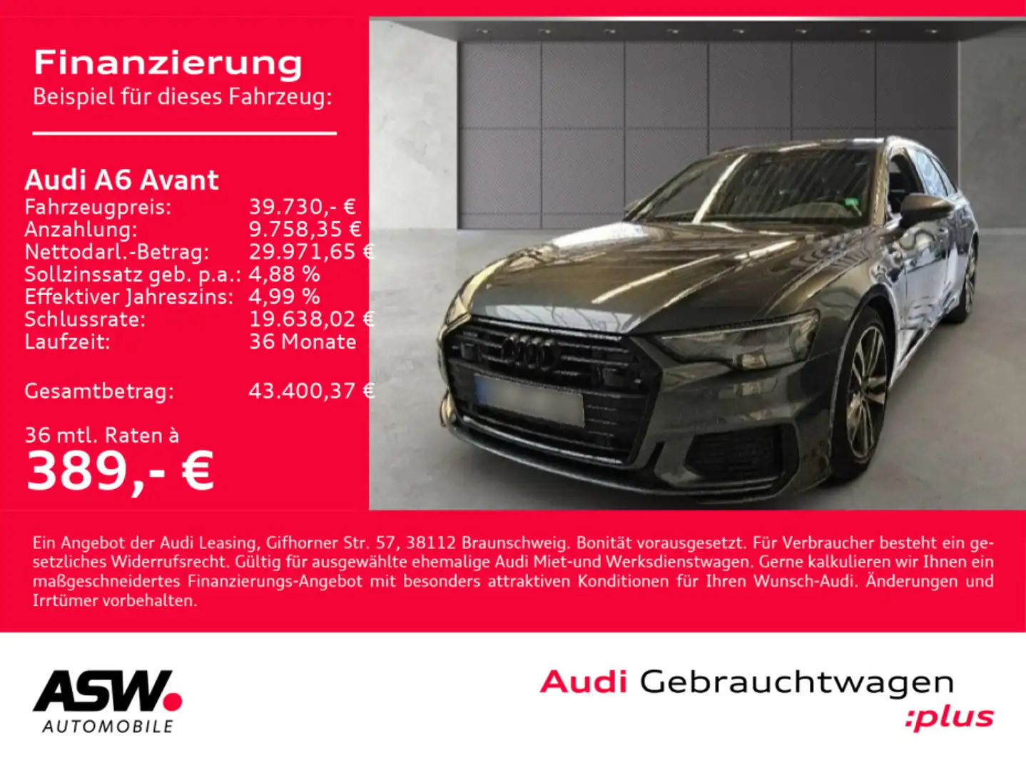 Audi A6 S line 45TDI quattr Stron LED Navi PANO Gris - 1