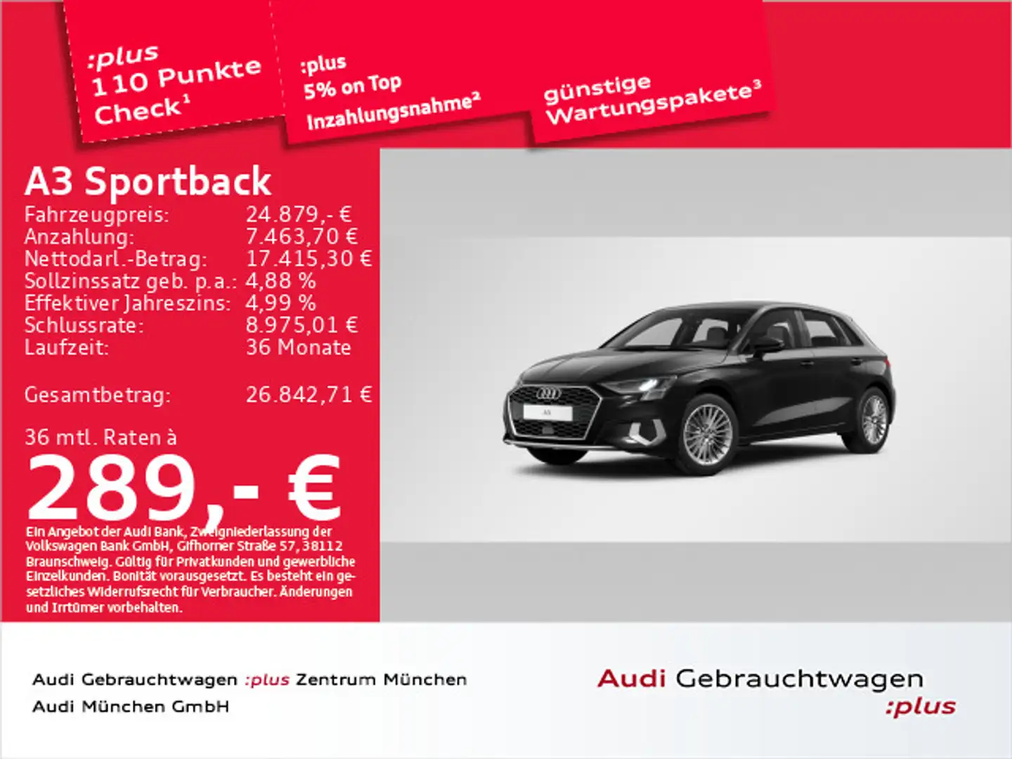 Audi A3 30 TFSI S tronic advanced SitzHzg/P Schwarz - 1