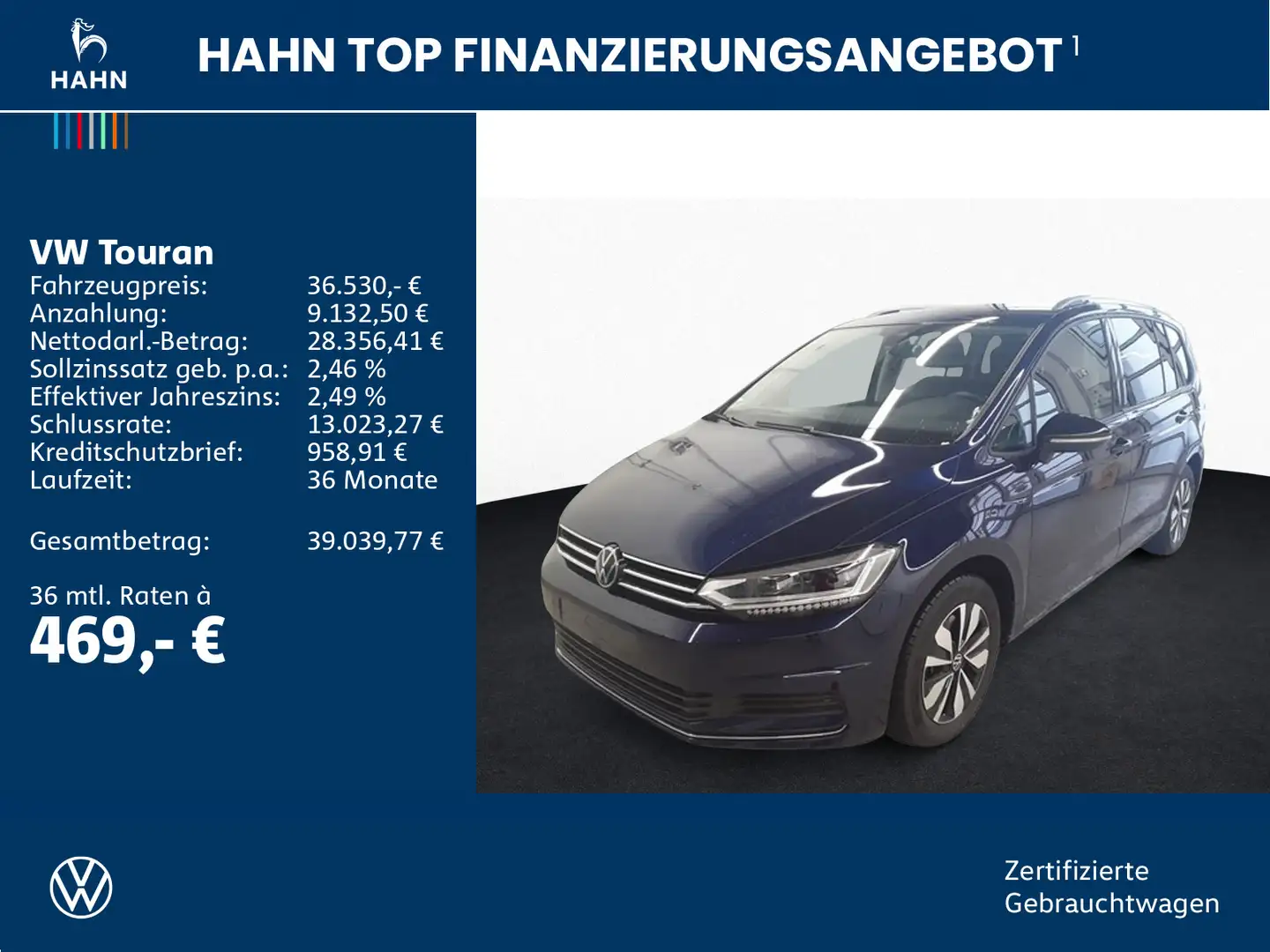 Volkswagen Touran 1.5TSI DSG Goal 7-Sitzer LED ACC Navi APP Blau - 2