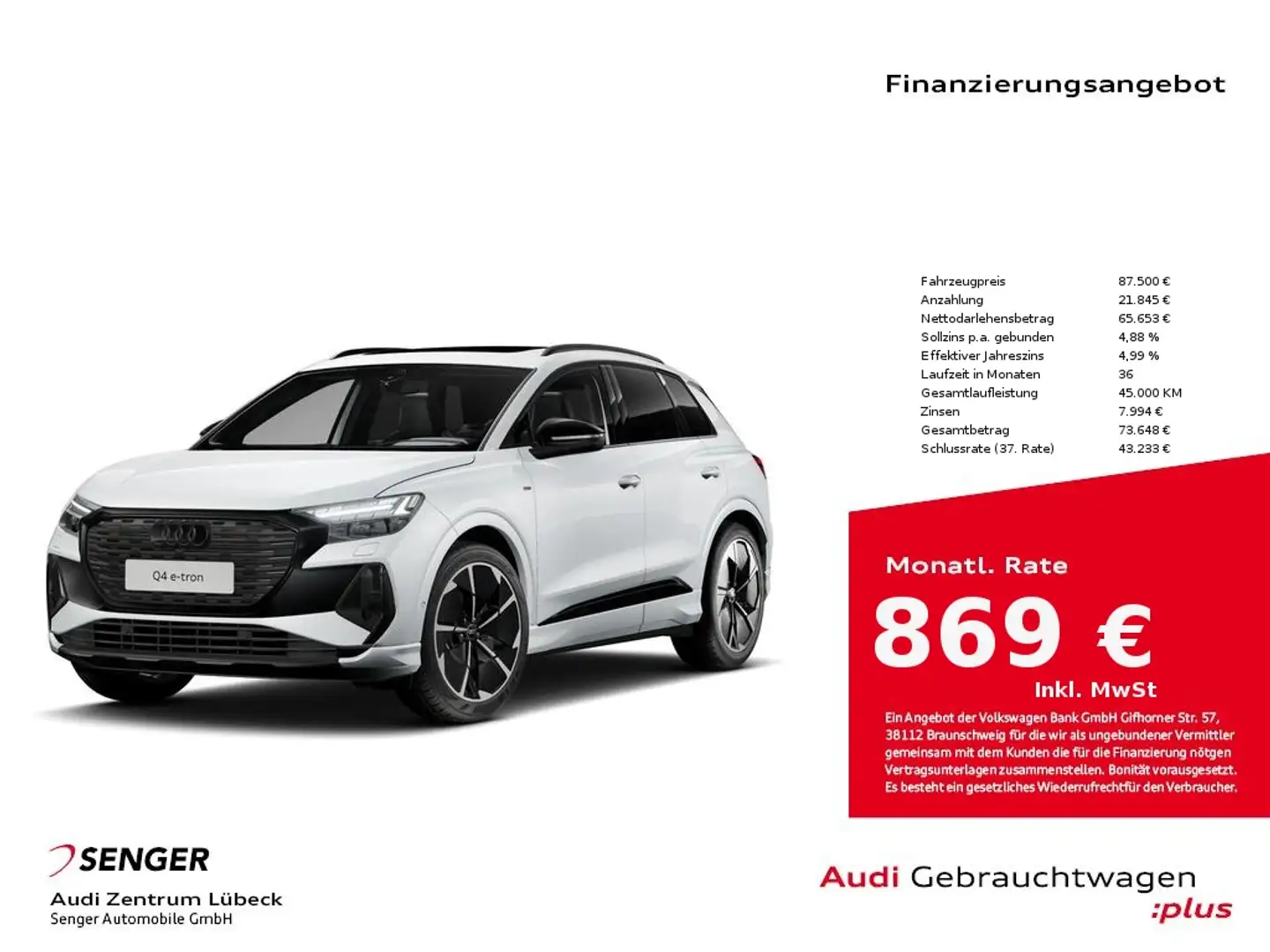 Audi Q4 e-tron 55 quattro S line Nav SONOS Weiß - 1