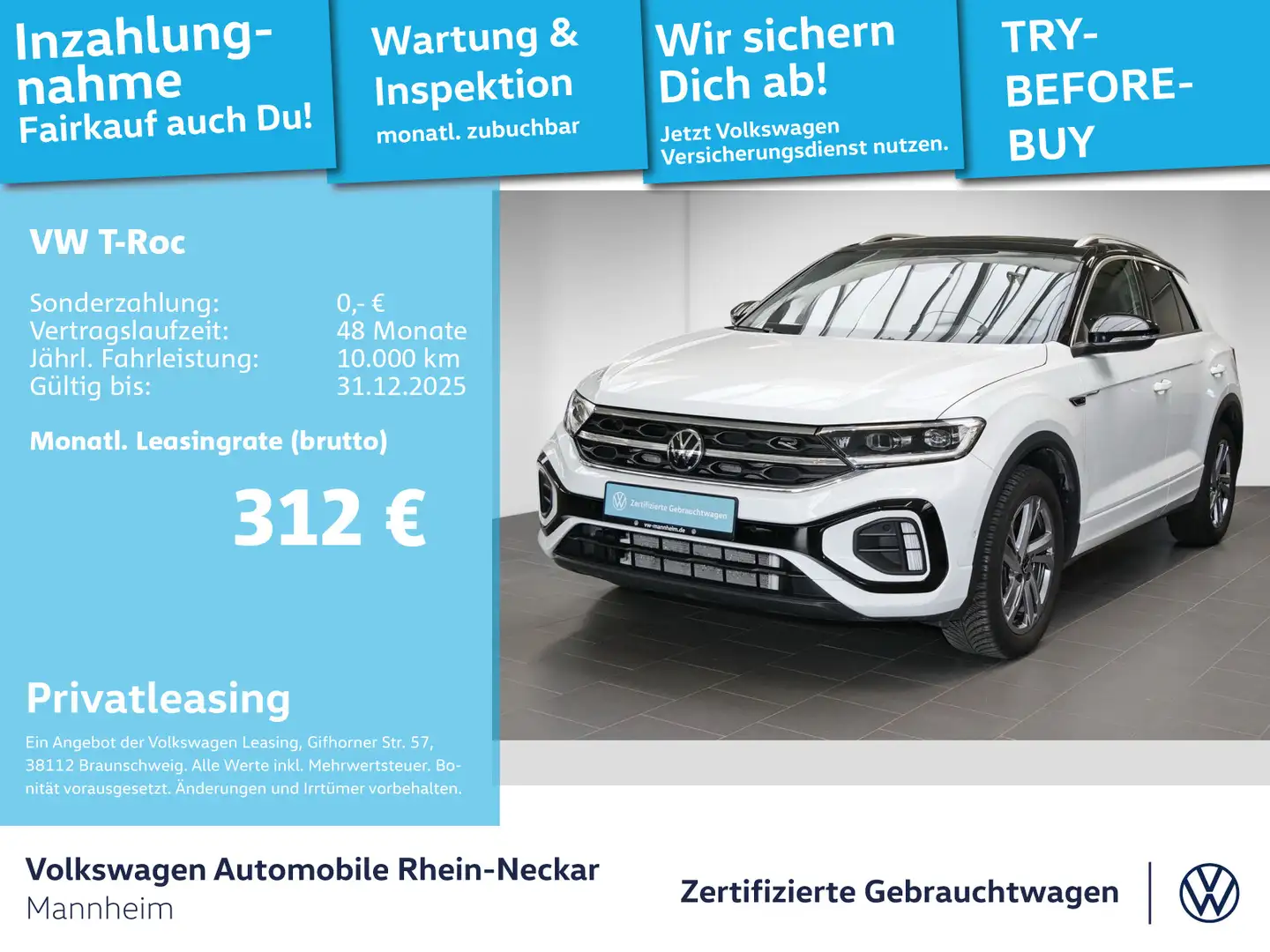 Volkswagen T-Roc 1.5 TSI R-Line DSG AHK Navi Kamera uvm Weiß - 1