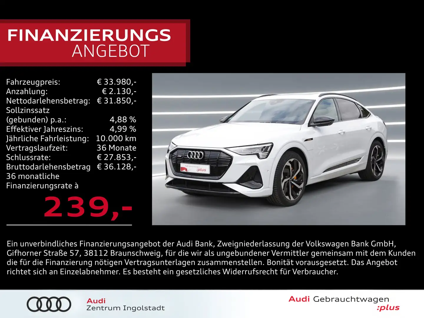 Audi e-tron Sportback 55 qu 2x S line MATRIX Pano 21" S line Weiß - 1