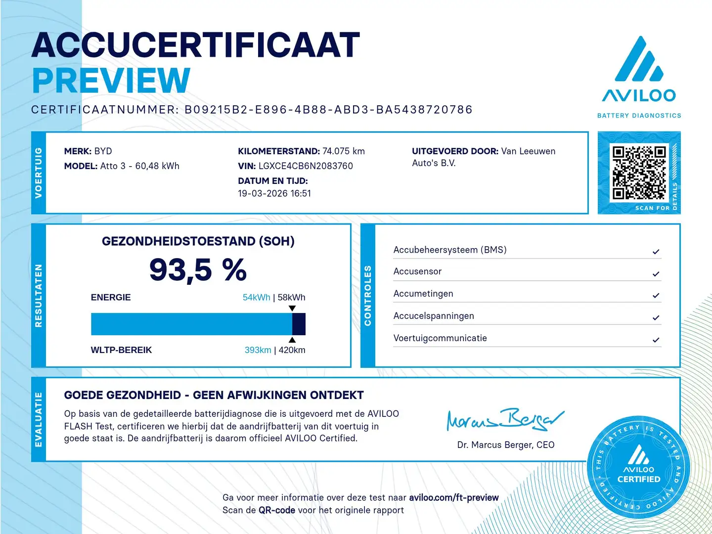 BYD Atto 3 Design 60 kWh | Panoramadak | Leder | SOH 93,5% | Weiß - 2