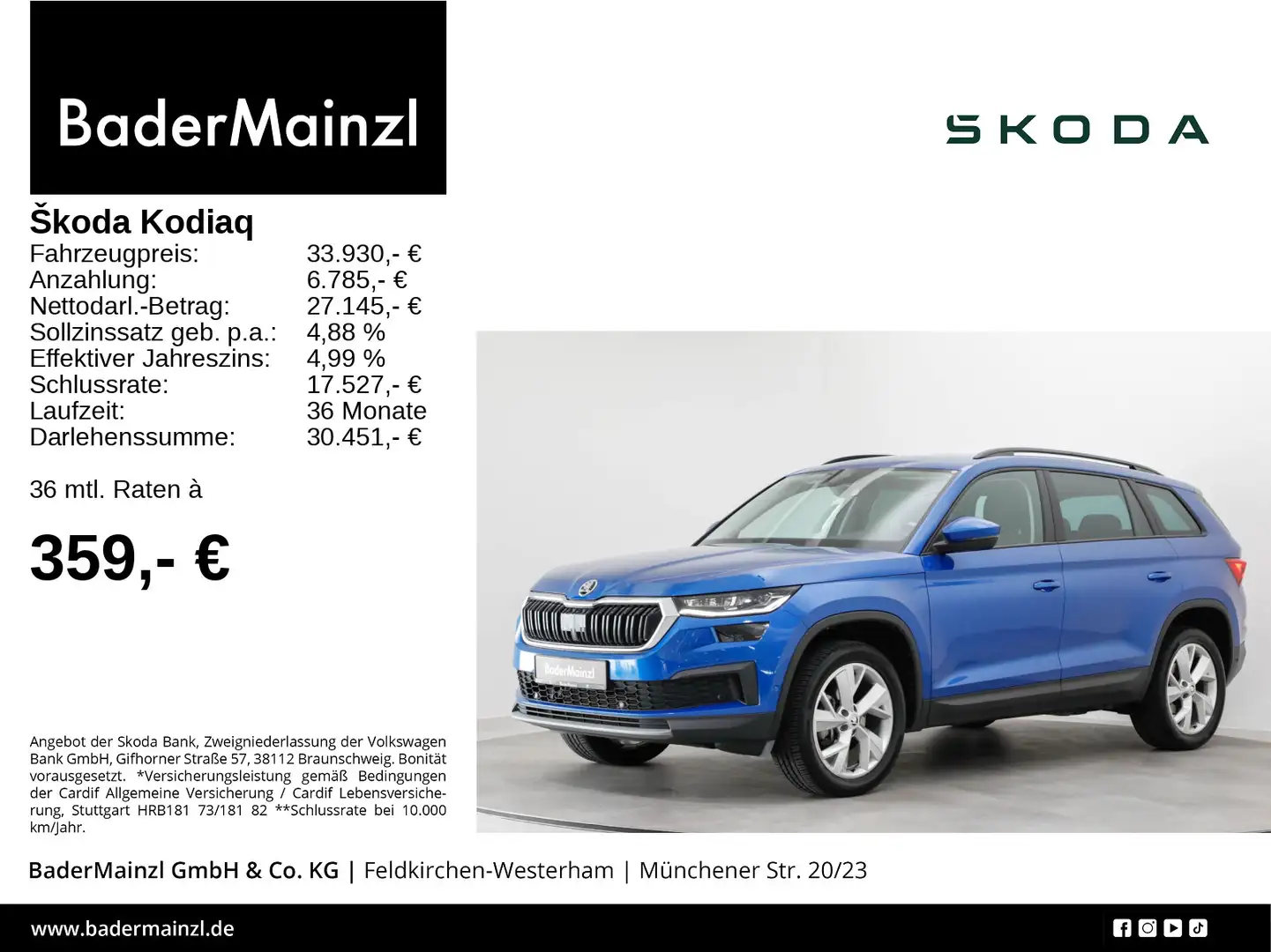 Skoda Kodiaq 2.0 TDI DSG Tour AHK Kamera ACC Matrix Blau - 1