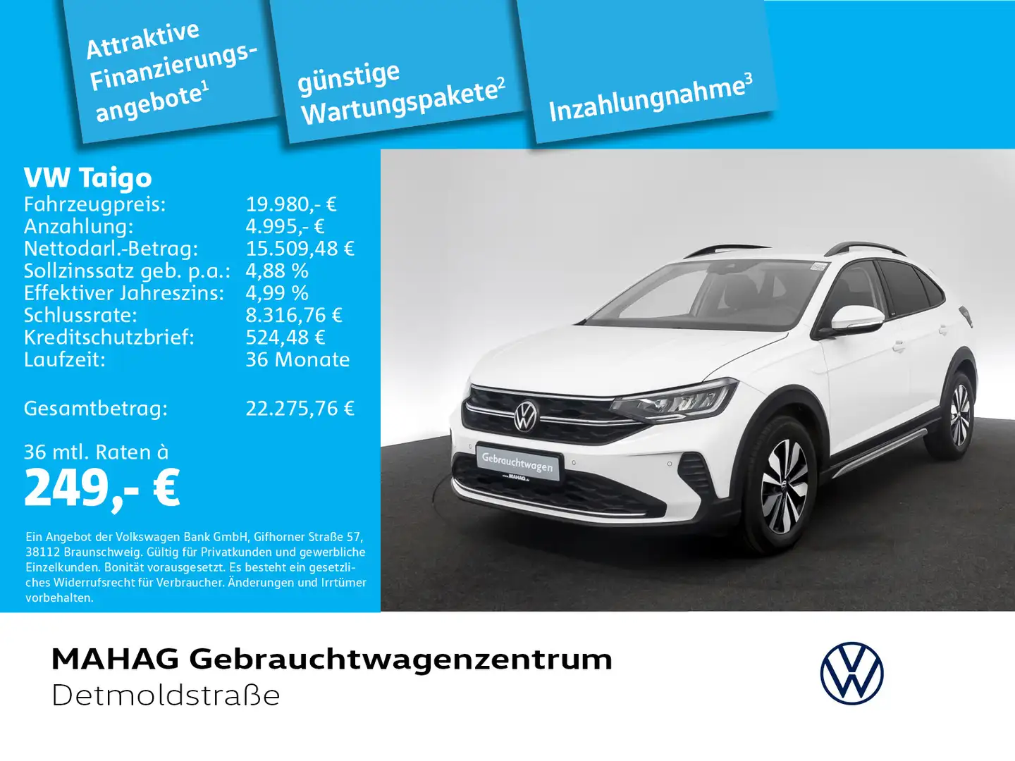 Volkswagen Taigo 1.0 TSI MOVE Navi LED R-KAM DAB+ 16" DSG Weiß - 1