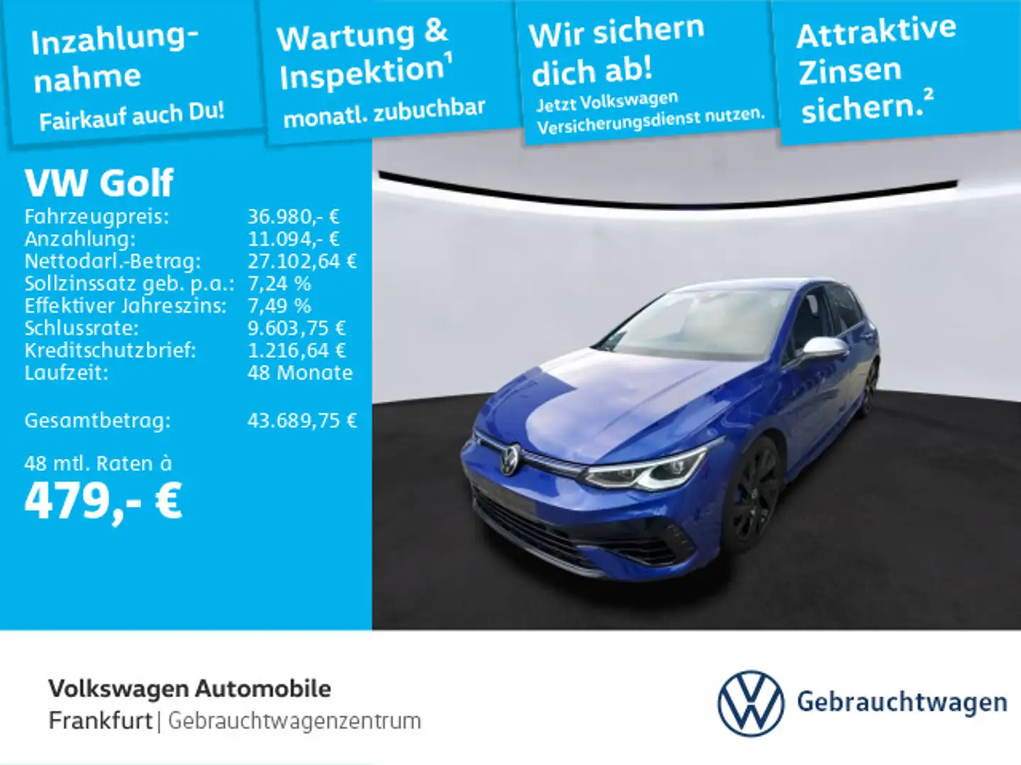 Volkswagen Golf VIII 2.0 TSI DSG 4Motion R Navi LEDPlus DAB Blau - 1