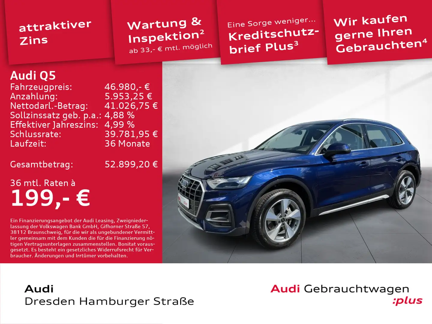 Audi Q5 40 TDI Advanced quattro Matrix AHZV S tronic Blau - 1