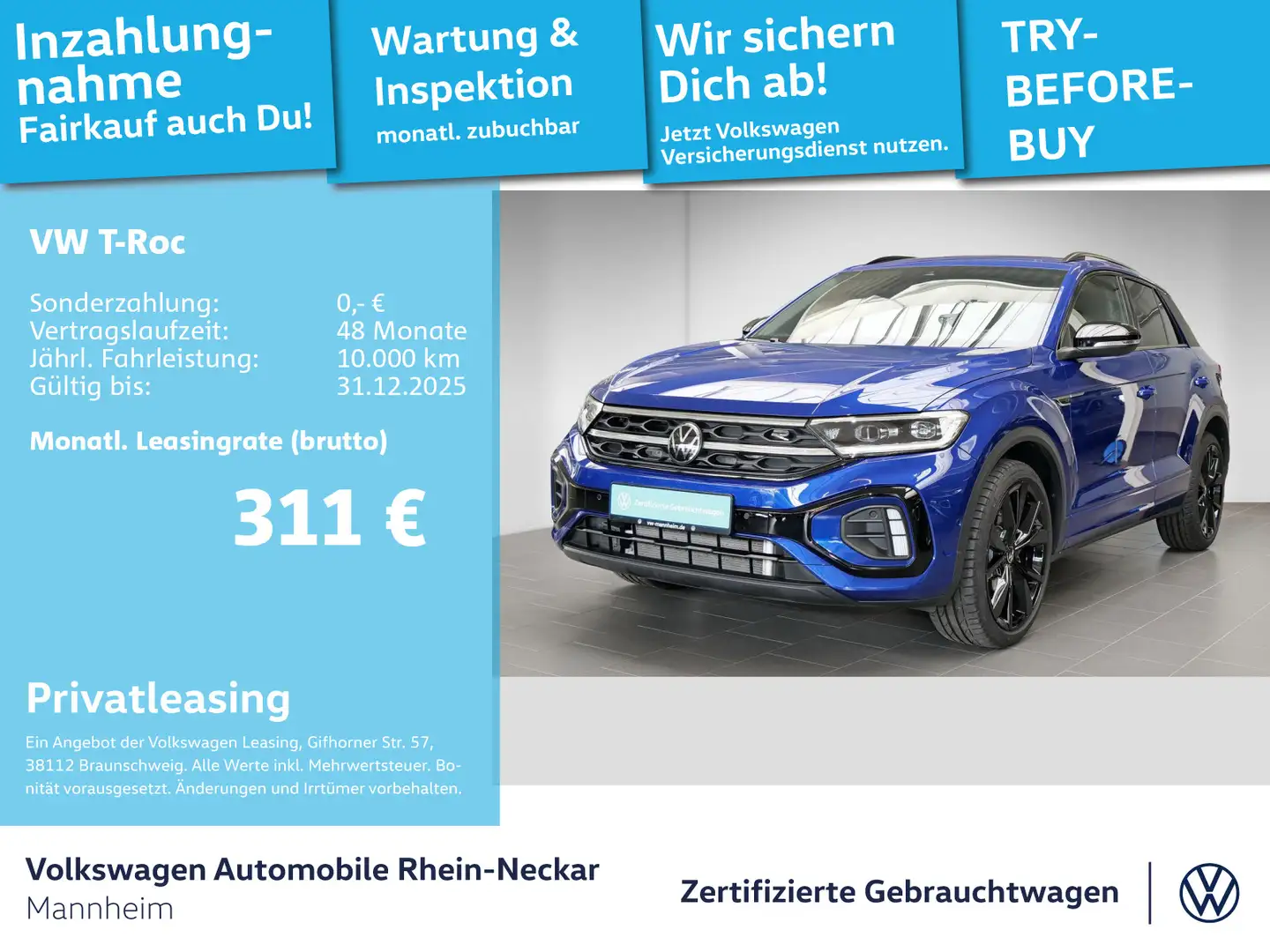 Volkswagen T-Roc 1.5 TSI R-Line DSG GAR2030 Navi AHK Kamera Blau - 1