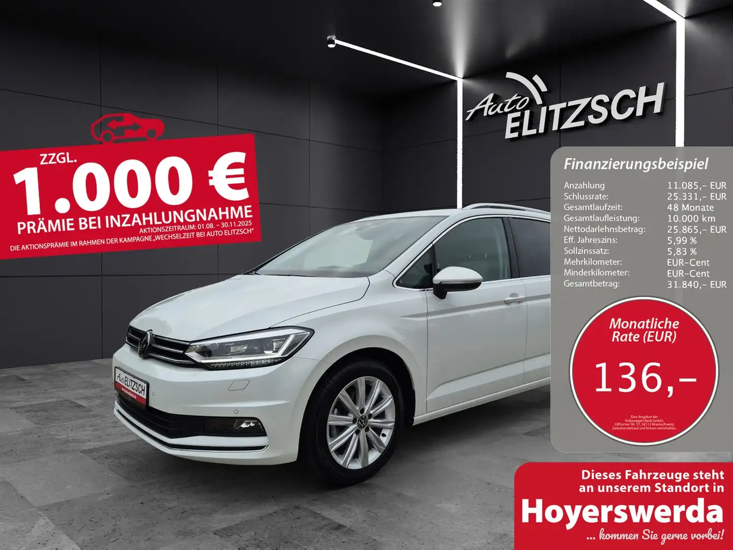 Volkswagen Touran TDI Highline DSG 7-Si LED AHK Navi AID ACC RFK ... Weiß - 1