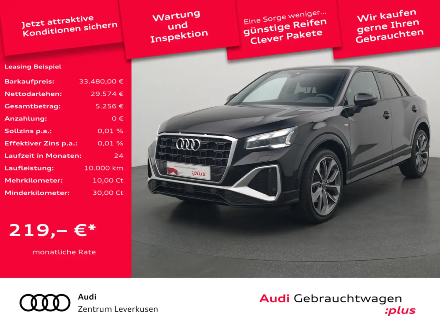 Audi Q2 S line MATRIX VIRT LEDER AHK SHZ PORT NAVI Schwarz - 1