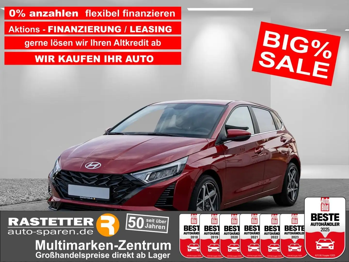 Hyundai i20 Prime 5Jahre+Navi+virtCP+Kamera+ParkAss+SHZ+Privac Rot - 1