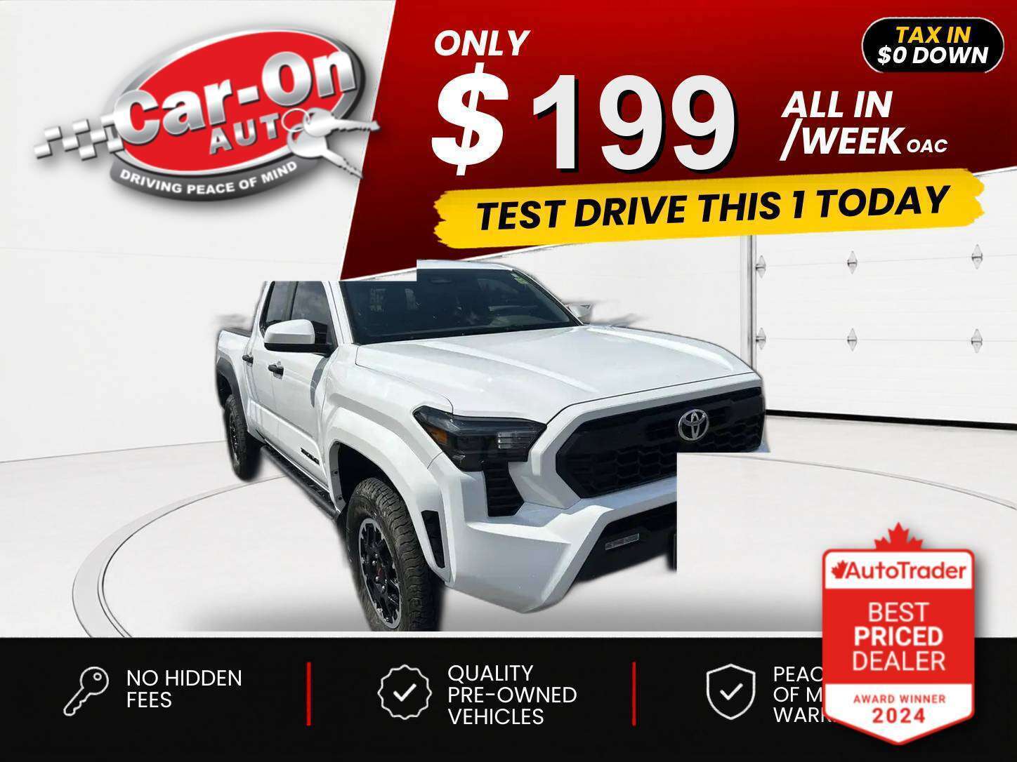White 2024 Toyota Tacoma Pickup Truck Four-Wheel Drive Manual