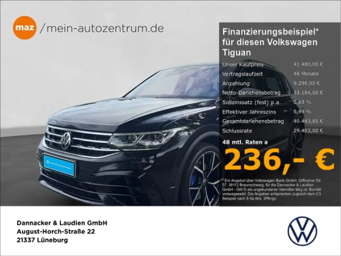 Volkswagen Tiguan 2.0 TSI R 4Motion Alu Matrix-LED AHK Pano Schwarz - 1