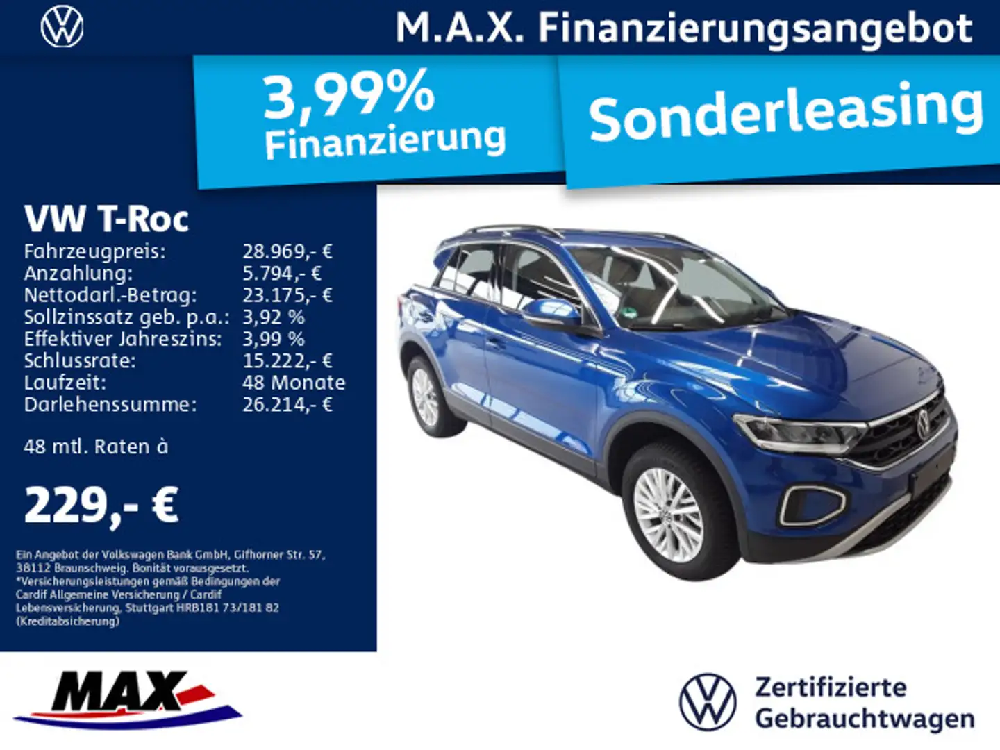 Volkswagen T-Roc 1.5 TSI DSG LIFE LED+NAVI+STANDHZG+ACC+ALU Blau - 1