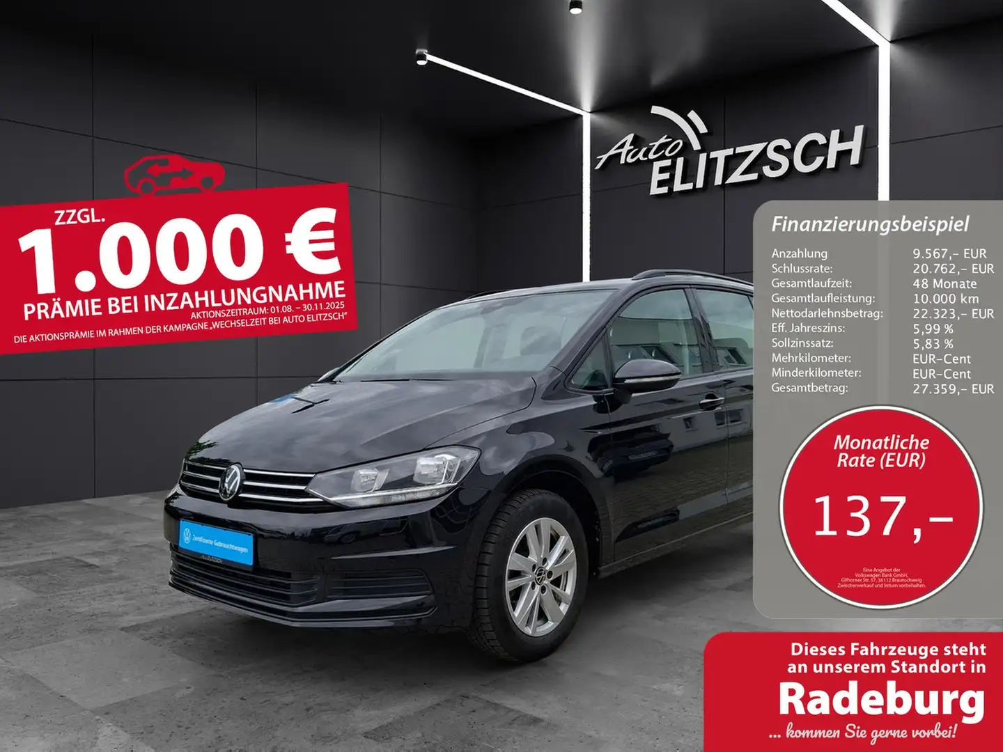 Volkswagen Touran TSI Comfortline 7-Si Navi AID ACC PDC SH LM Schwarz - 1