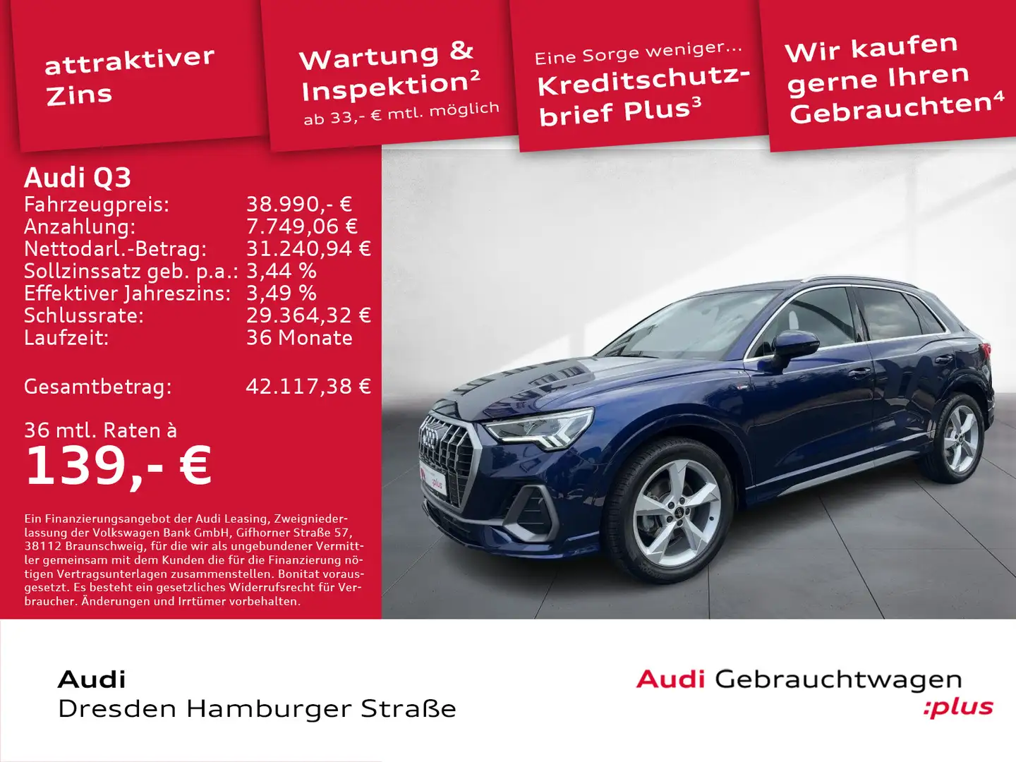 Audi Q3 35 TFSI S line LED Navi AHZV S tronic Bleu - 1