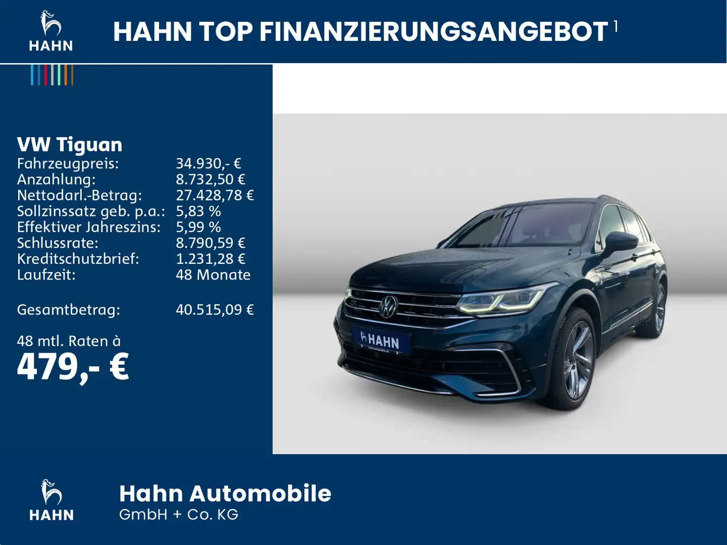 Volkswagen Tiguan 2.0TSI R-Line 4M DSG Standh AHK Cam Pano Blau - 2
