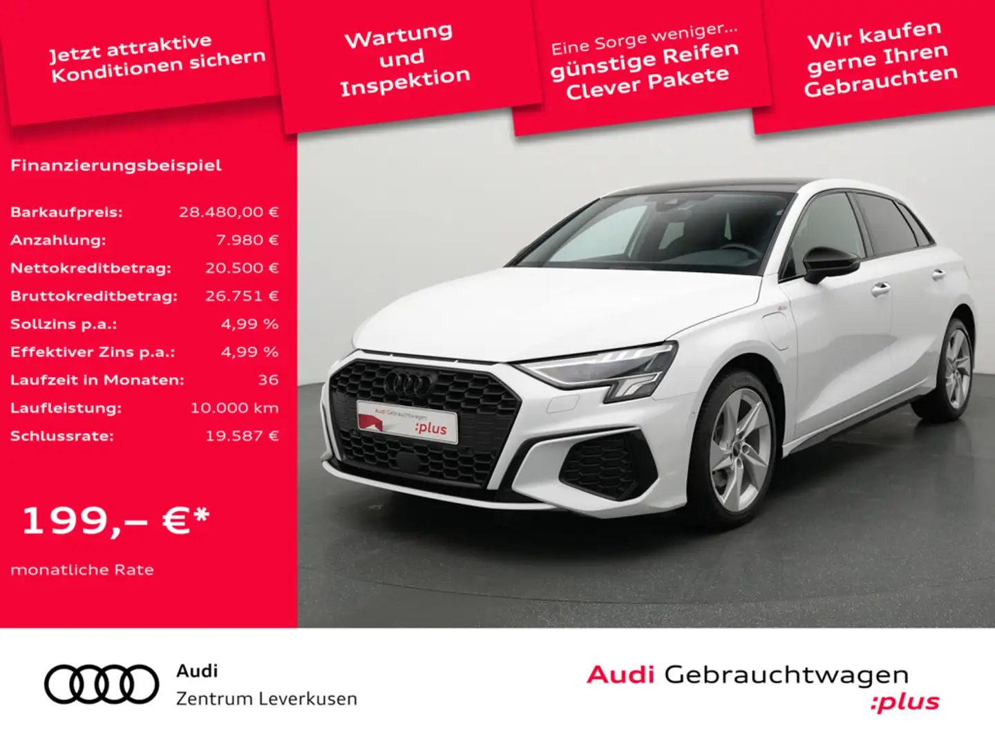 Audi A3 Sportback e S line PANO B&O AHK NAVI VIRT Weiß - 1