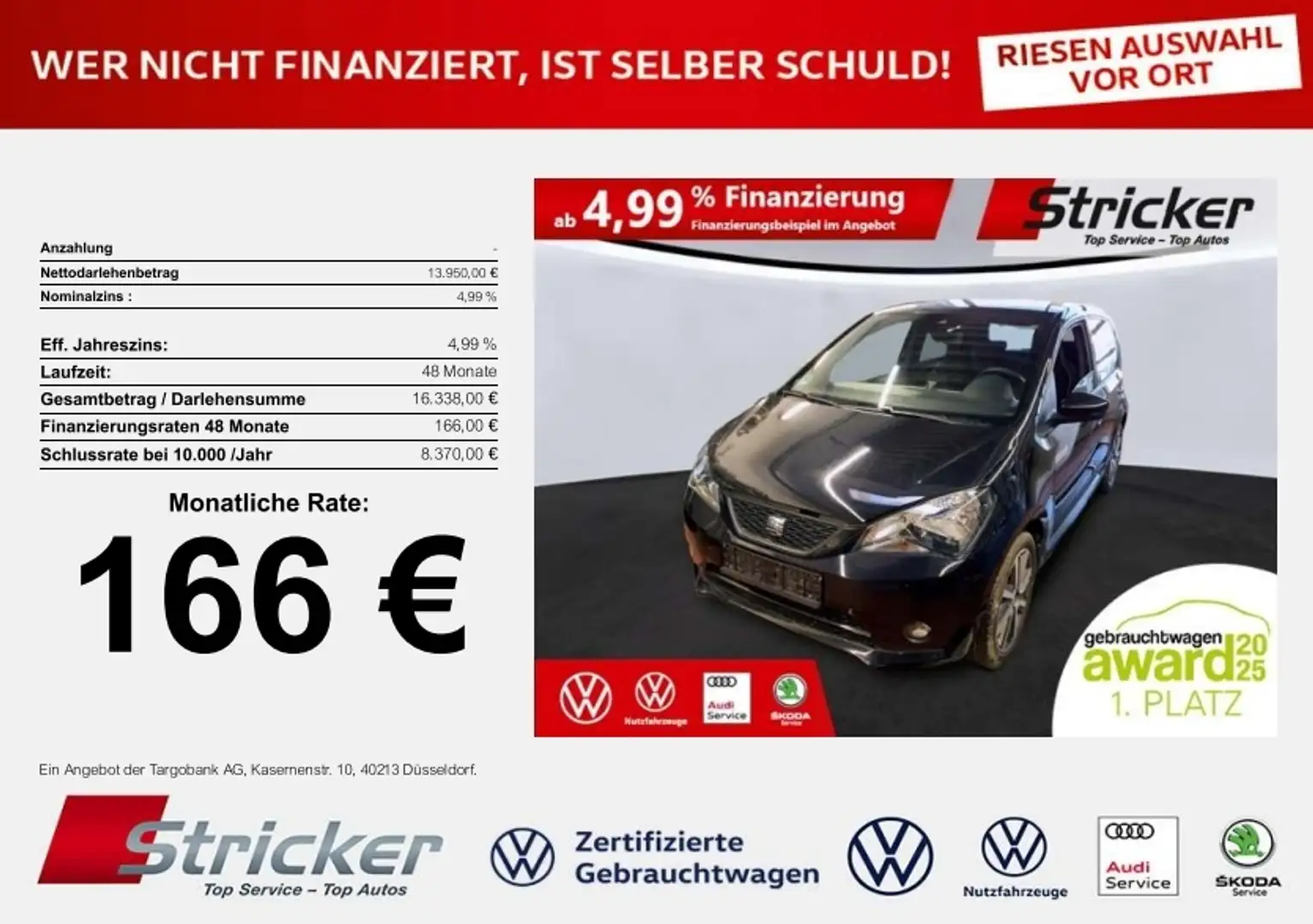 SEAT Mii electric Plus Edition 166,-ohne Anzahlung Navi Ei Schwarz - 1