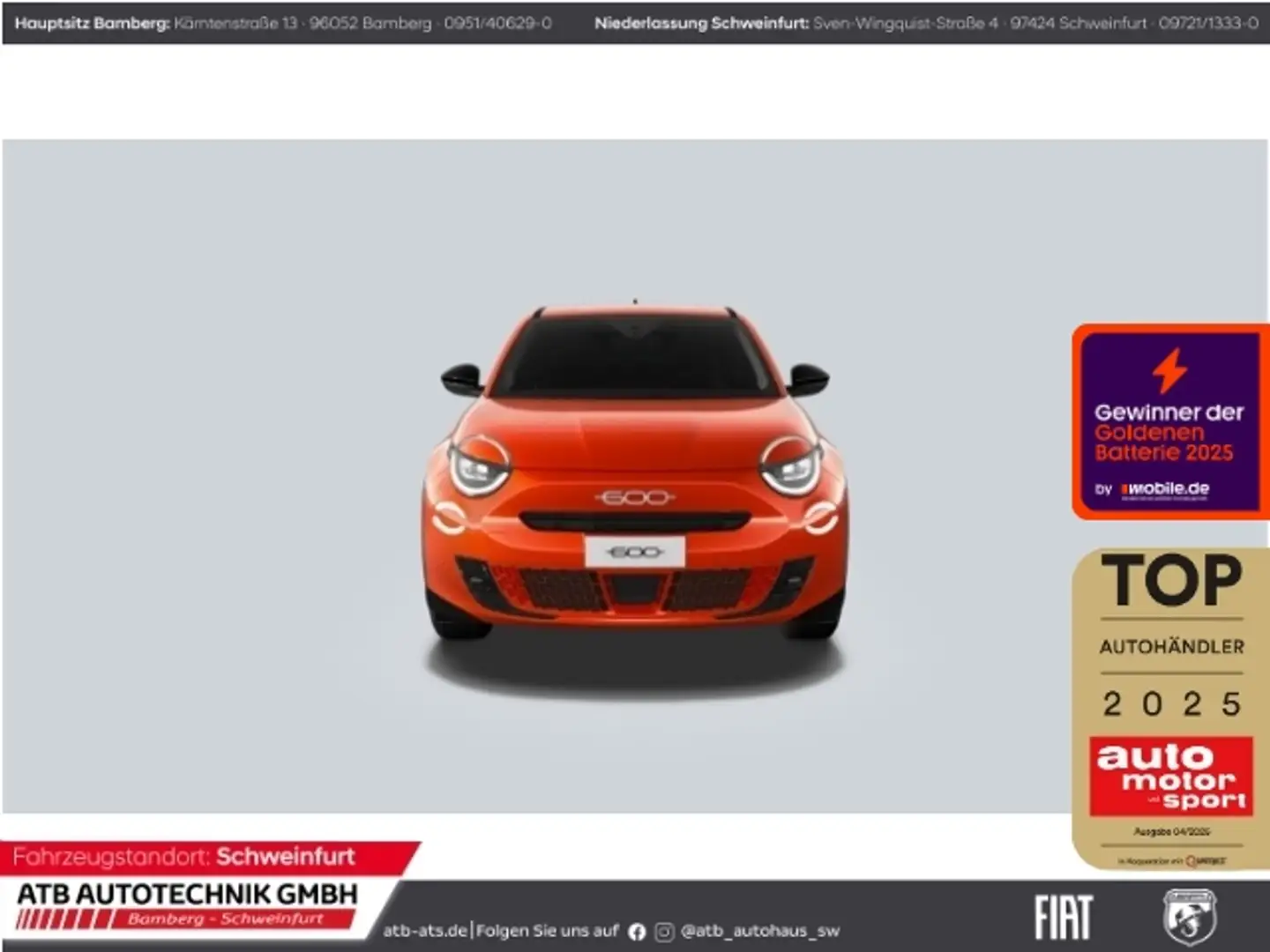 Fiat 600 54 kWh La Prima Navi Leder LED El. Heckklappe Appl Orange - 1