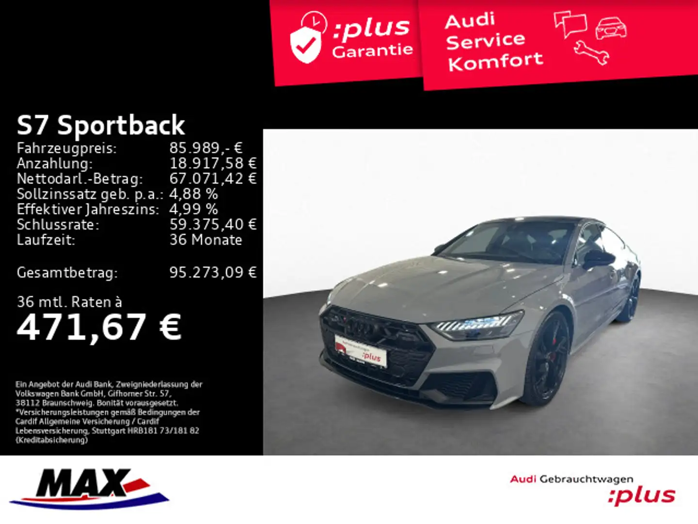 Audi S7 55 TDI HD-MATRIX+PANO+RAUTE+AHK+VC Grau - 1