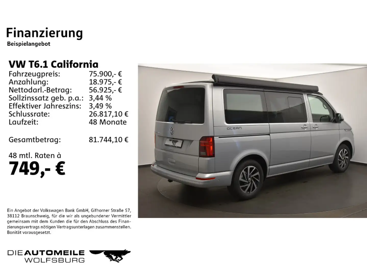 Volkswagen T6.1 California 2.0 TDI SCR DSG Ocean Aufstellda Silber - 2