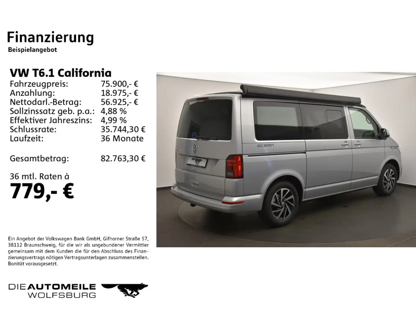 Volkswagen T6.1 California 2.0 TDI SCR DSG Ocean Aufstellda Silber - 2
