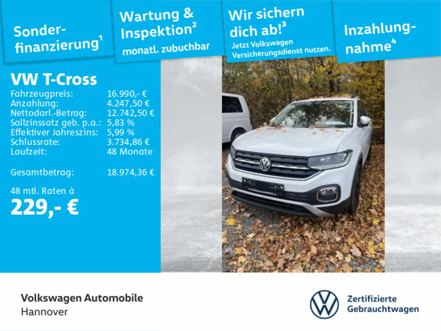 Volkswagen T-Cross 1.0 TSI DSG United ACC BSD PDC Navi SHZ Weiß - 1