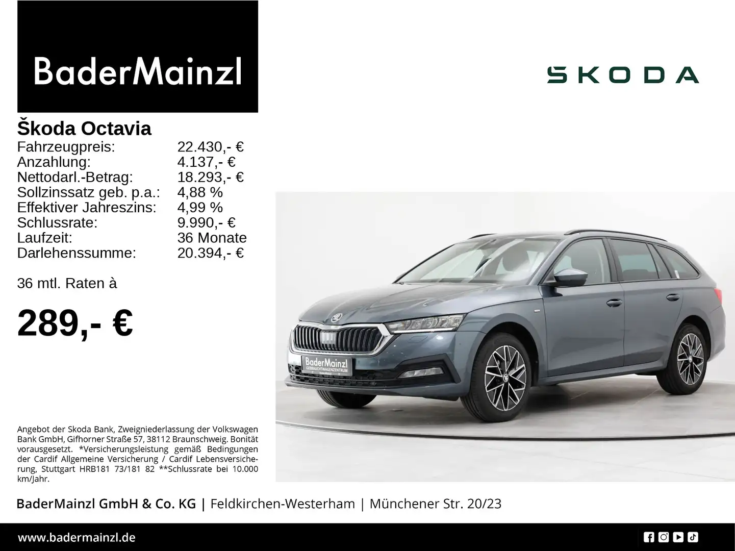 Skoda Octavia Combi 2.0 TDI DSG Clever AHK Navi ACC Grau - 1
