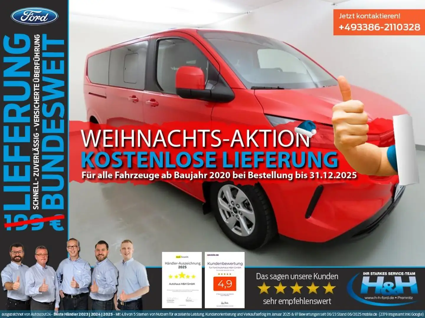 Ford Tourneo Custom 2.0 Aut L2 TechnoPak+AHK+Kamera Roşu - 1