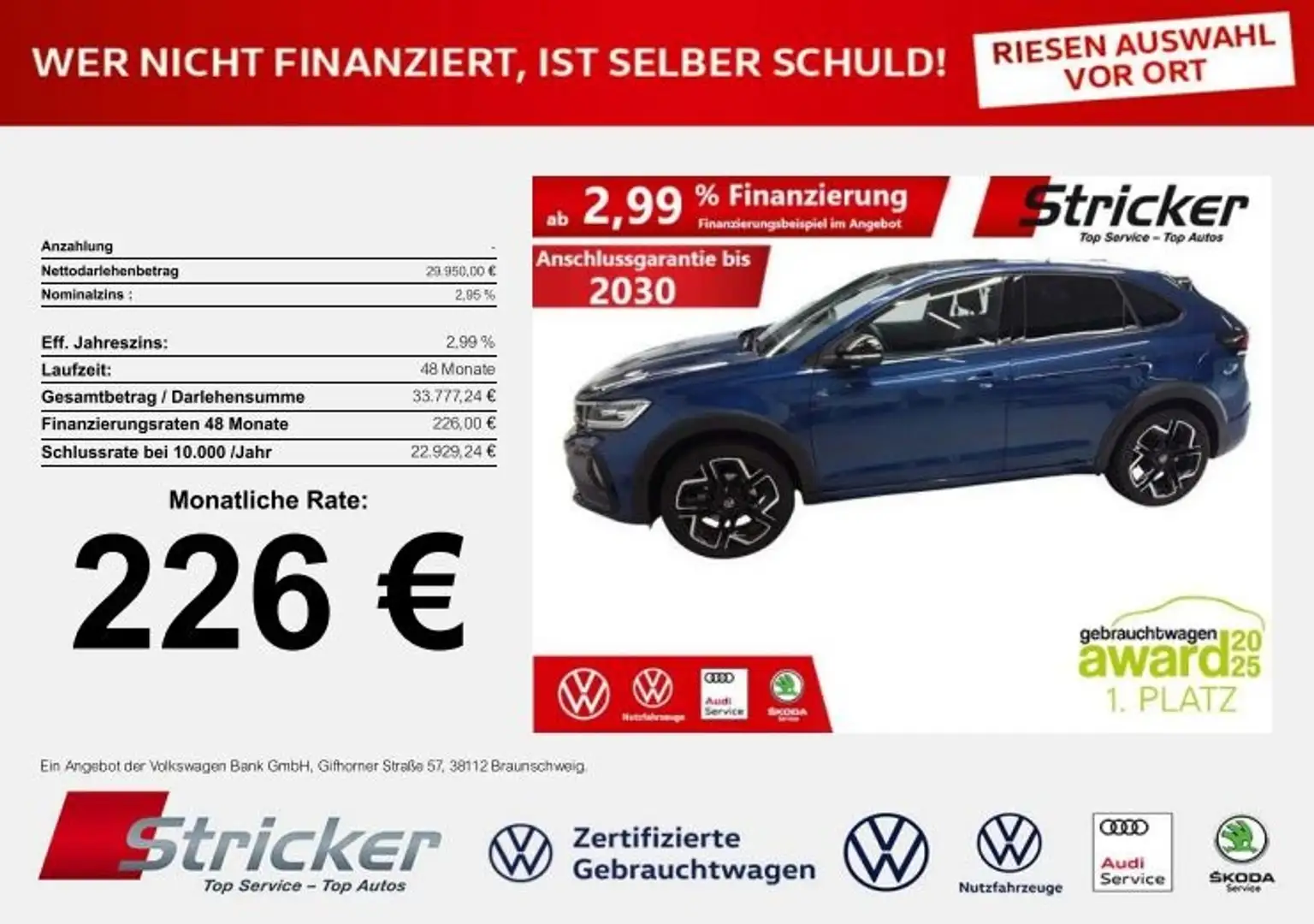 Volkswagen Taigo R-Line 1.5TSI DSG 226,-ohne Anzahlung Pano Kamera Blau - 1