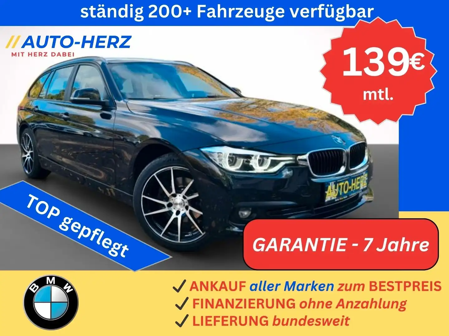 BMW 320 d Touring *AUTOMATIK+AHK+NAVI+PDC+TEILLEDER* Schwarz - 1