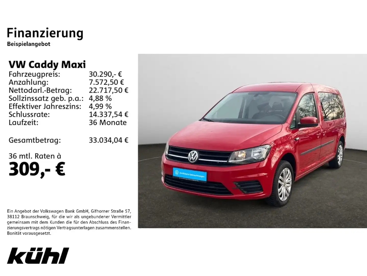 Volkswagen Caddy 2.0 TDI 7. Sitzer Trendline Navi,AHK, Rot - 2