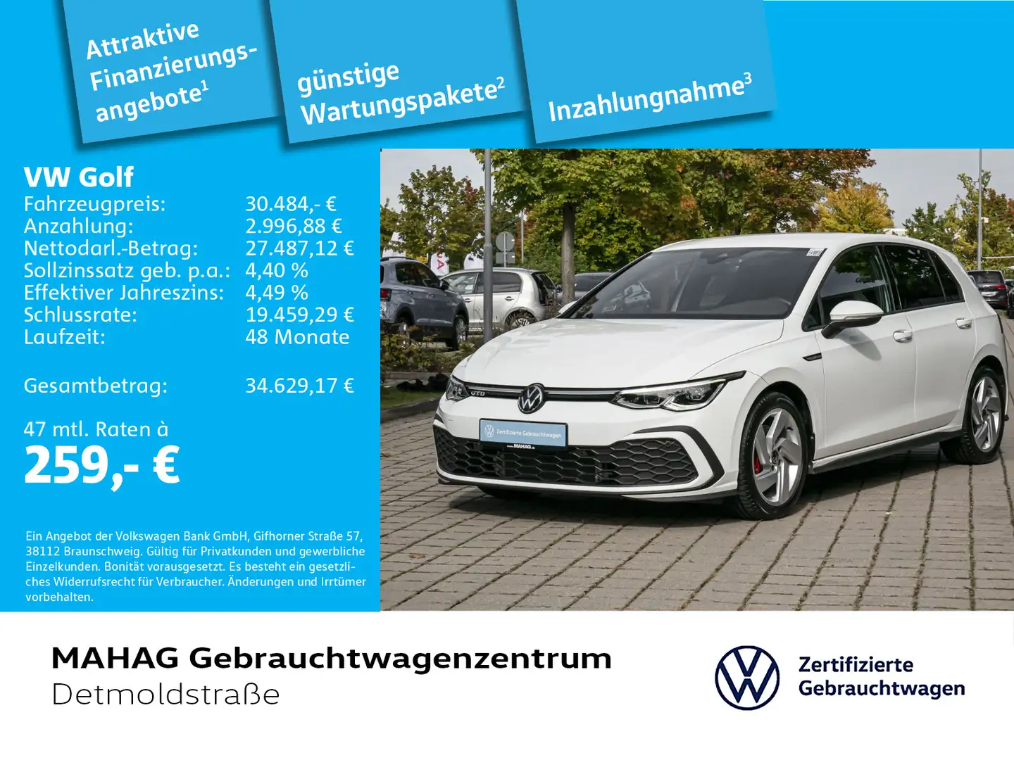Volkswagen Golf VIII GTD 2.0 TDI Navi LED LaneAssist Alu17R Weiß - 1