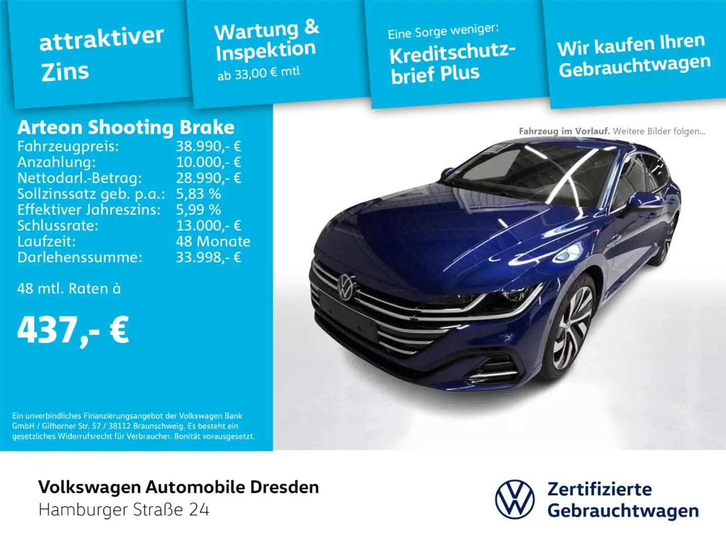 Volkswagen Arteon R-Line 2.0 TDI DSG IQ AHK Blau - 1