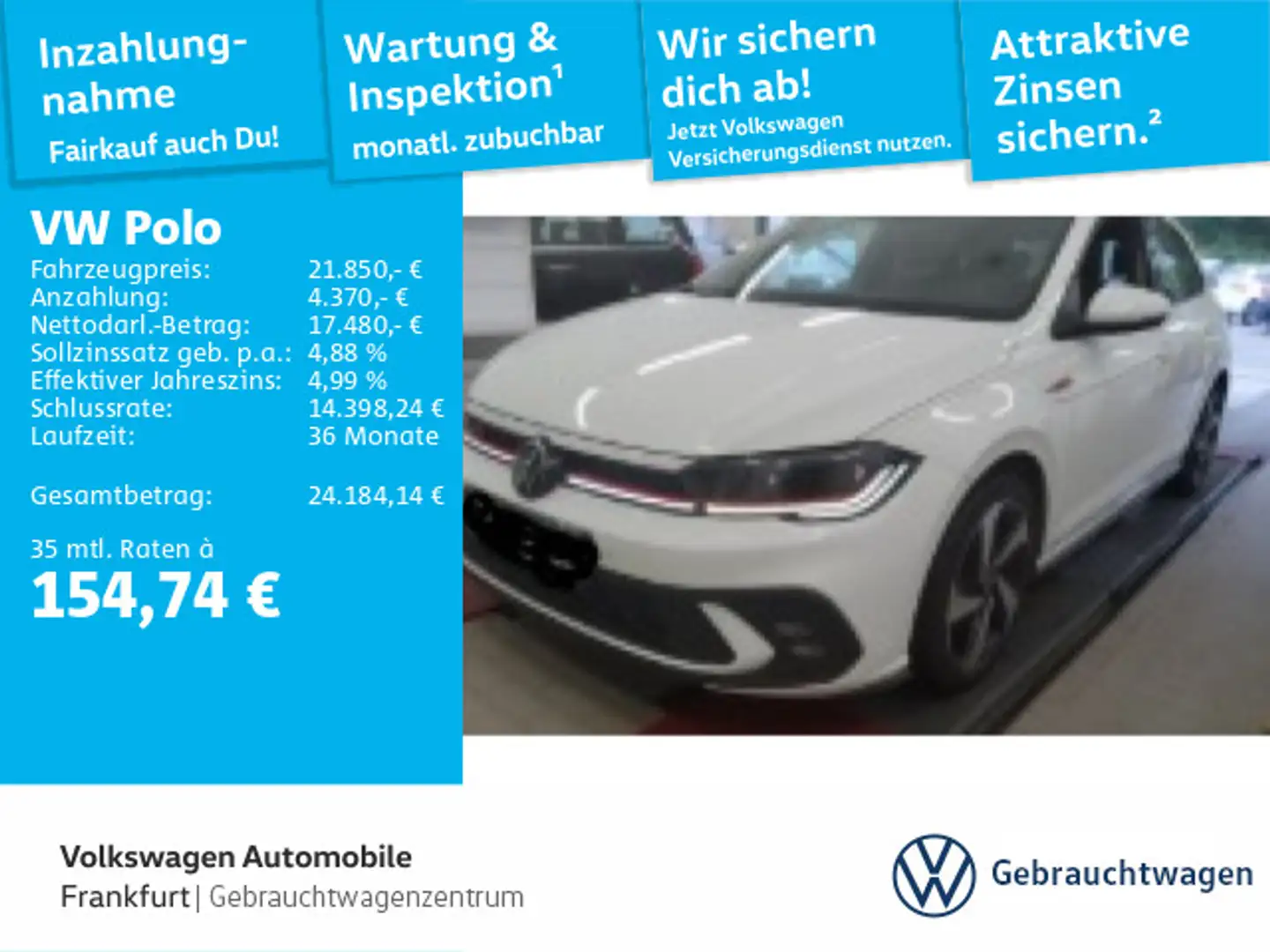 Volkswagen Polo 2.0 TSI DSG GTI Navi IQ.Light DAB+ FrontAss Weiß - 1