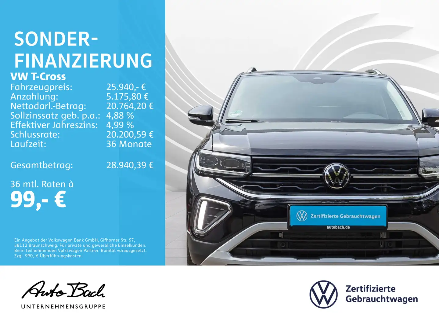 Volkswagen T-Cross 1.0 TSI DSG Style, Navi, LED-Matrix, App Schwarz - 2