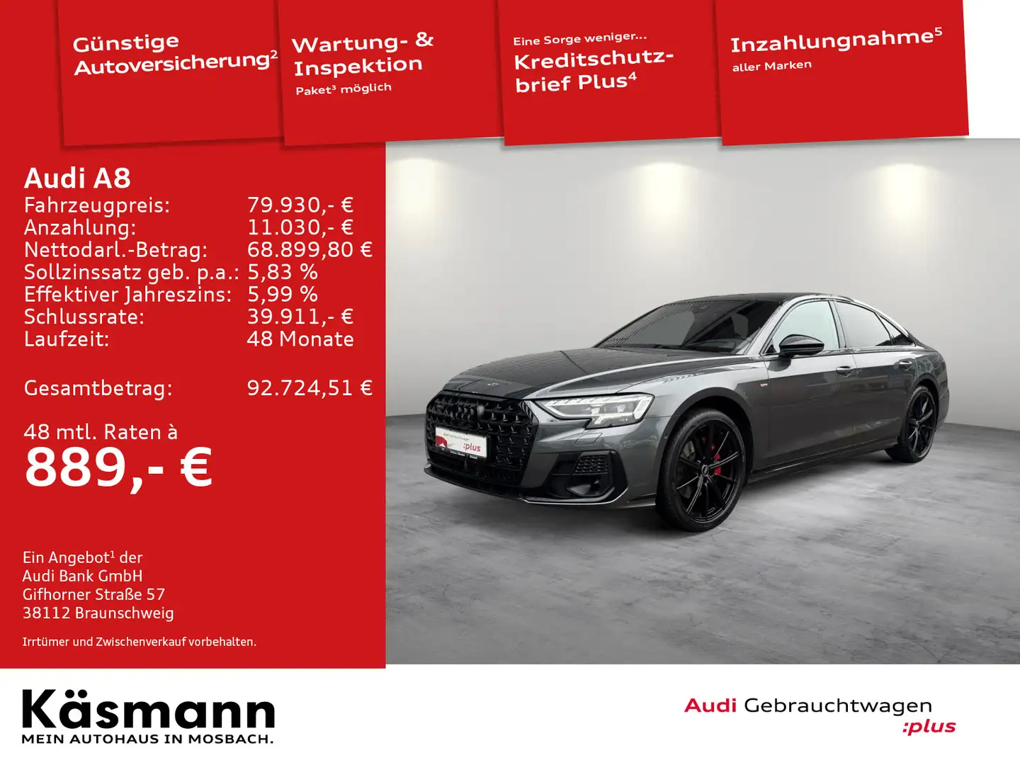 Audi A8 50TDI qu 2xS line DIG-MATRIX HUD PANO STDHZ Grau - 2