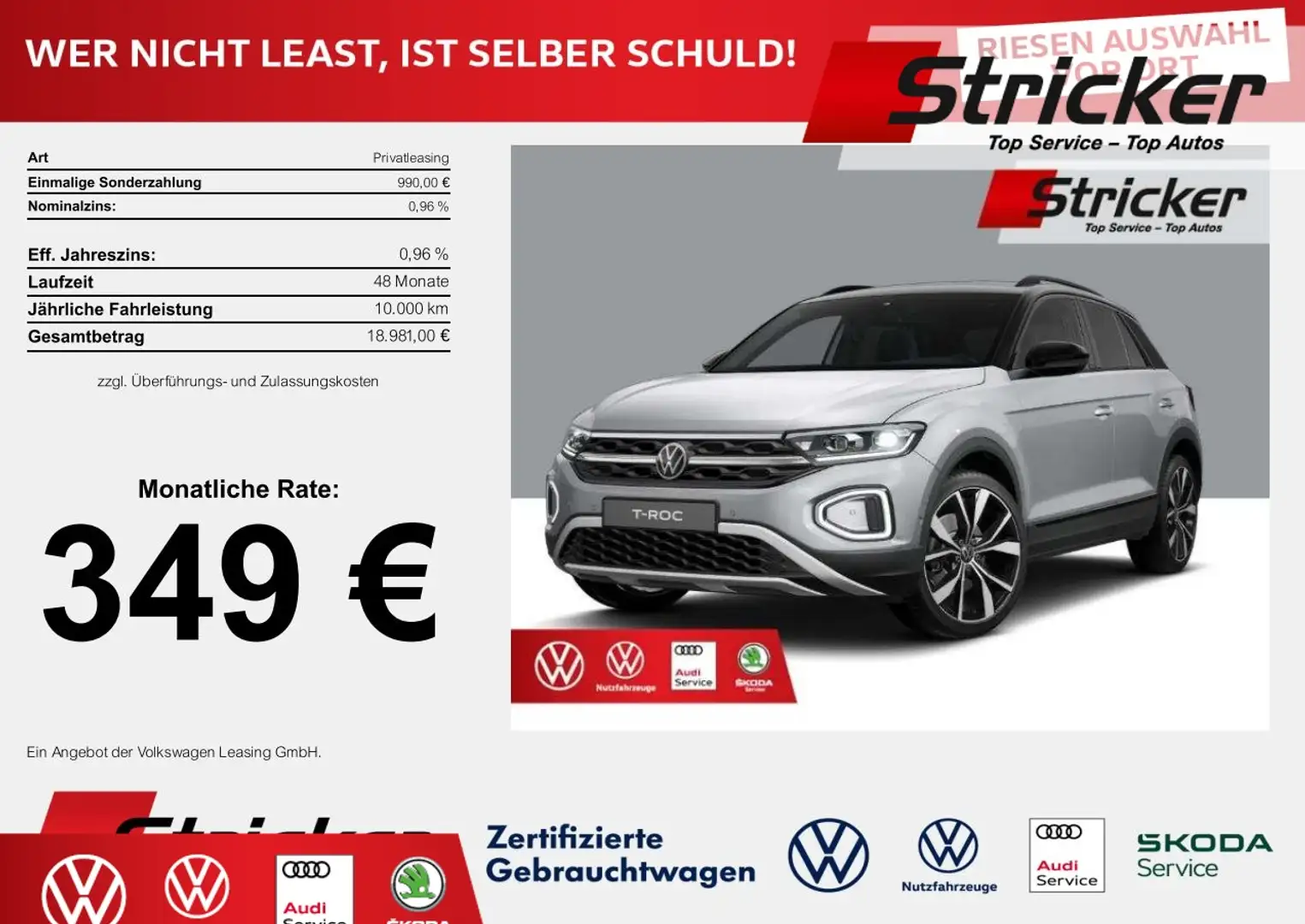 Volkswagen T-Roc Style 2.0 l TDI 150 PS RFK AHK WR Silber - 2