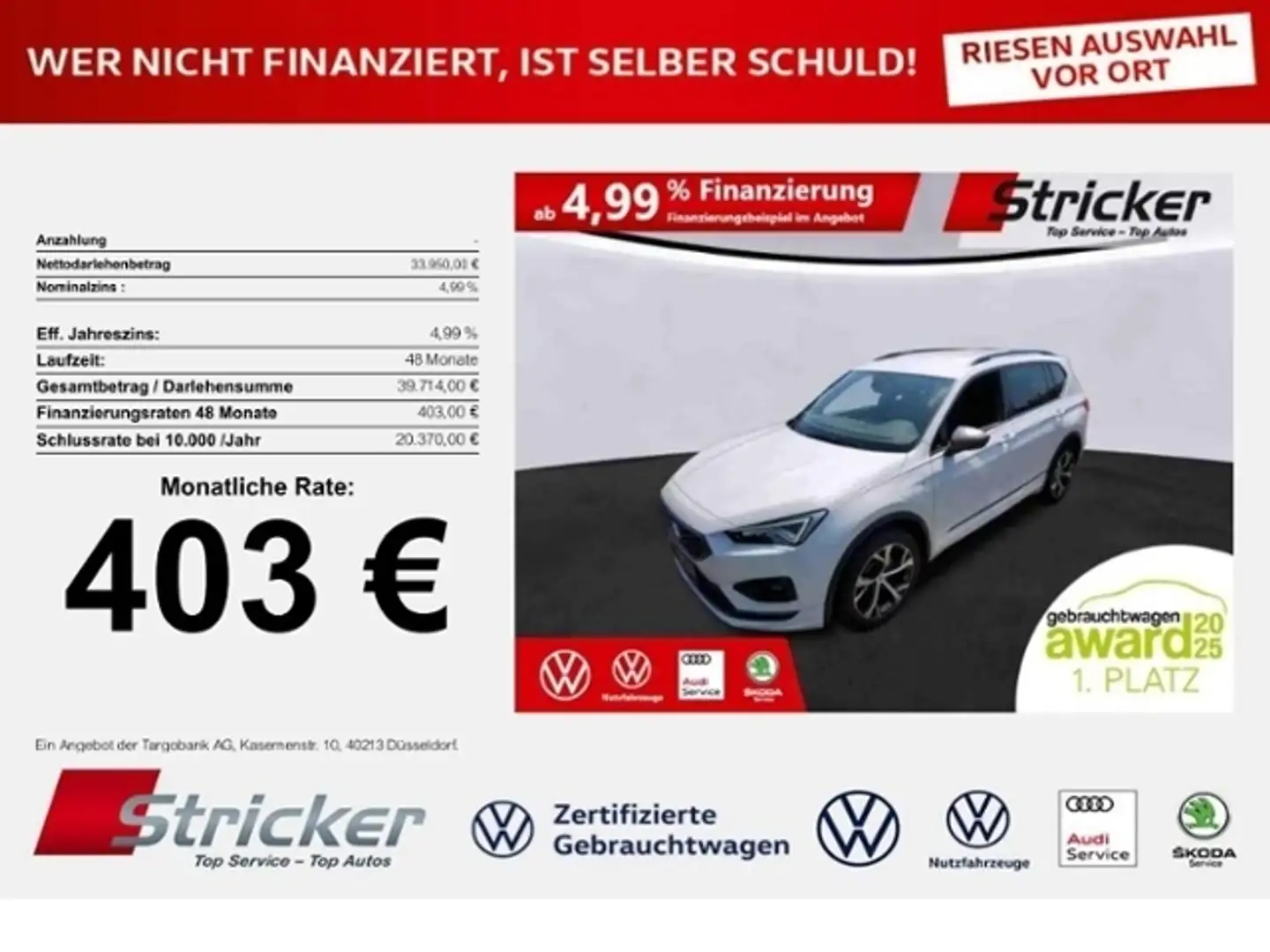 SEAT Tarraco FR 1.4TSI e-Hybid DSG 403,-ohne Anzahlung Kamera Weiß - 1